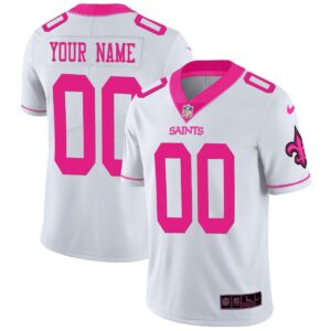 New Orleans Saints Custom White Pink Jersey - All Stitched