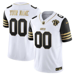 San Francisco 49ers White Black Sleeves Custom Jersey - All Stitched