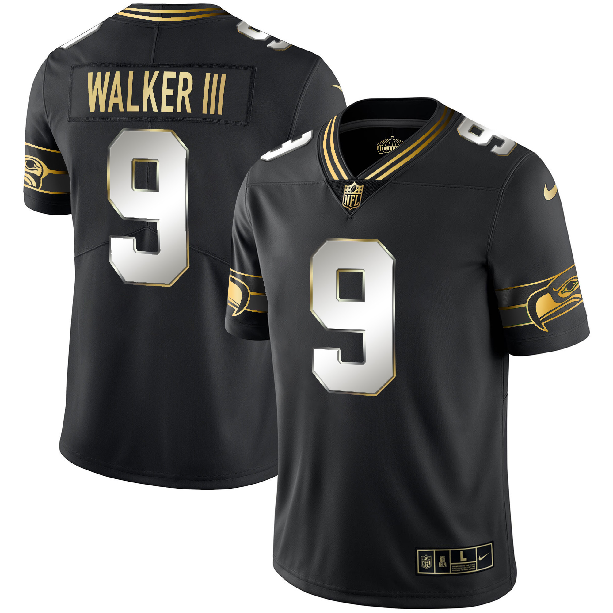 Men's Seahawks Throwback & Gold Jersey V2 - All Stitched - Image 40