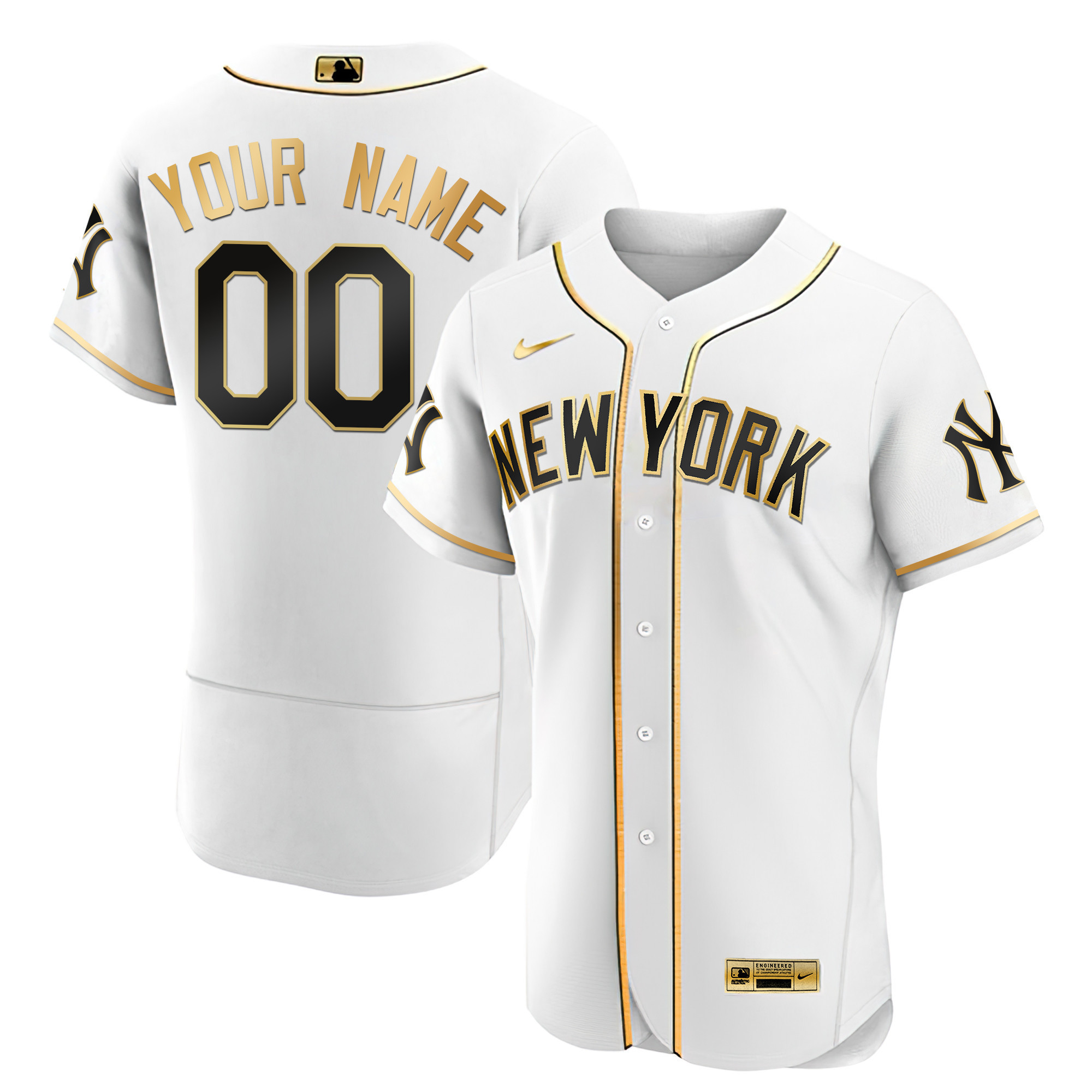 New York Yankees Gold Custom Jersey - All Stitched - Image 3