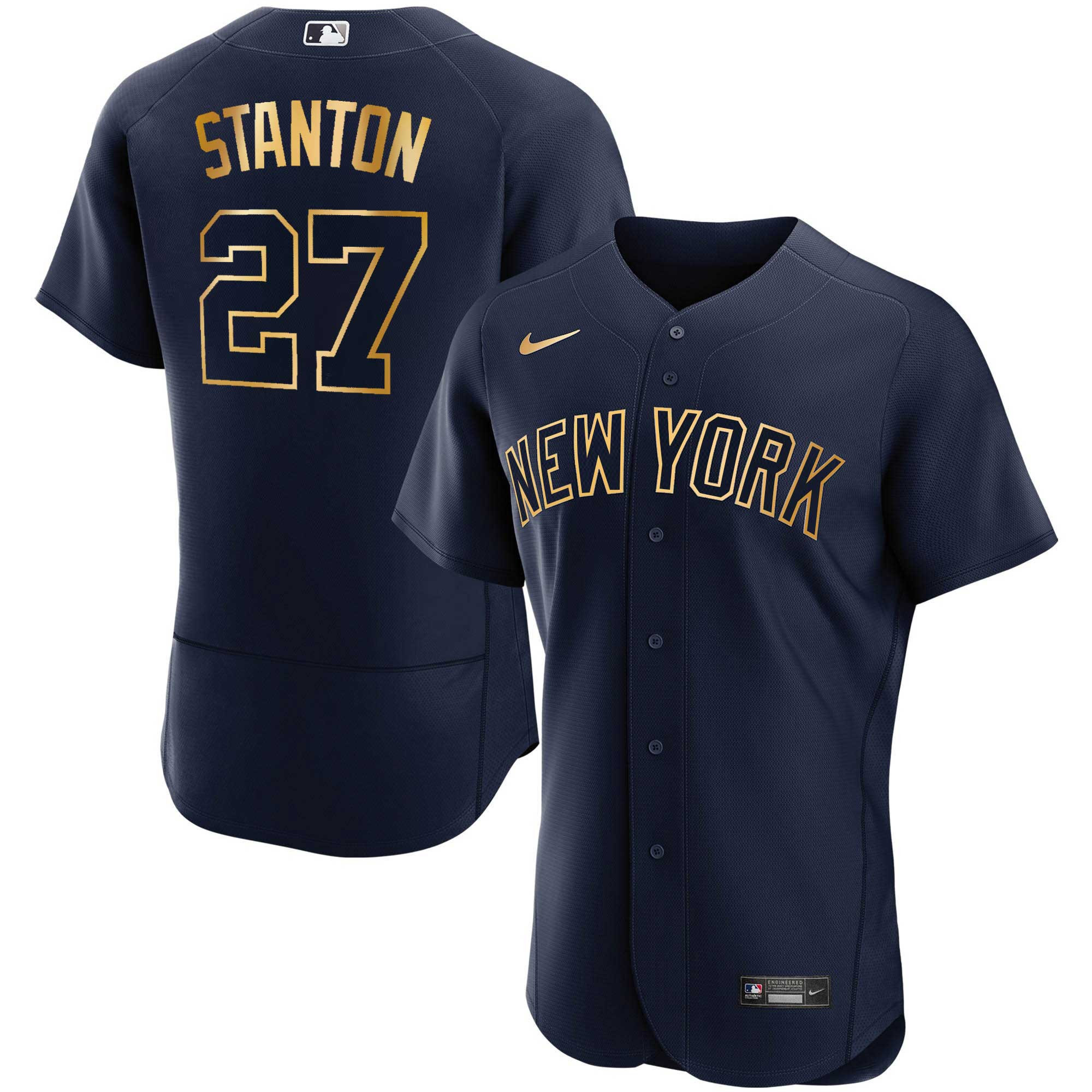 New York Yankees Navy Gold Jersey - All Stitched - Image 4