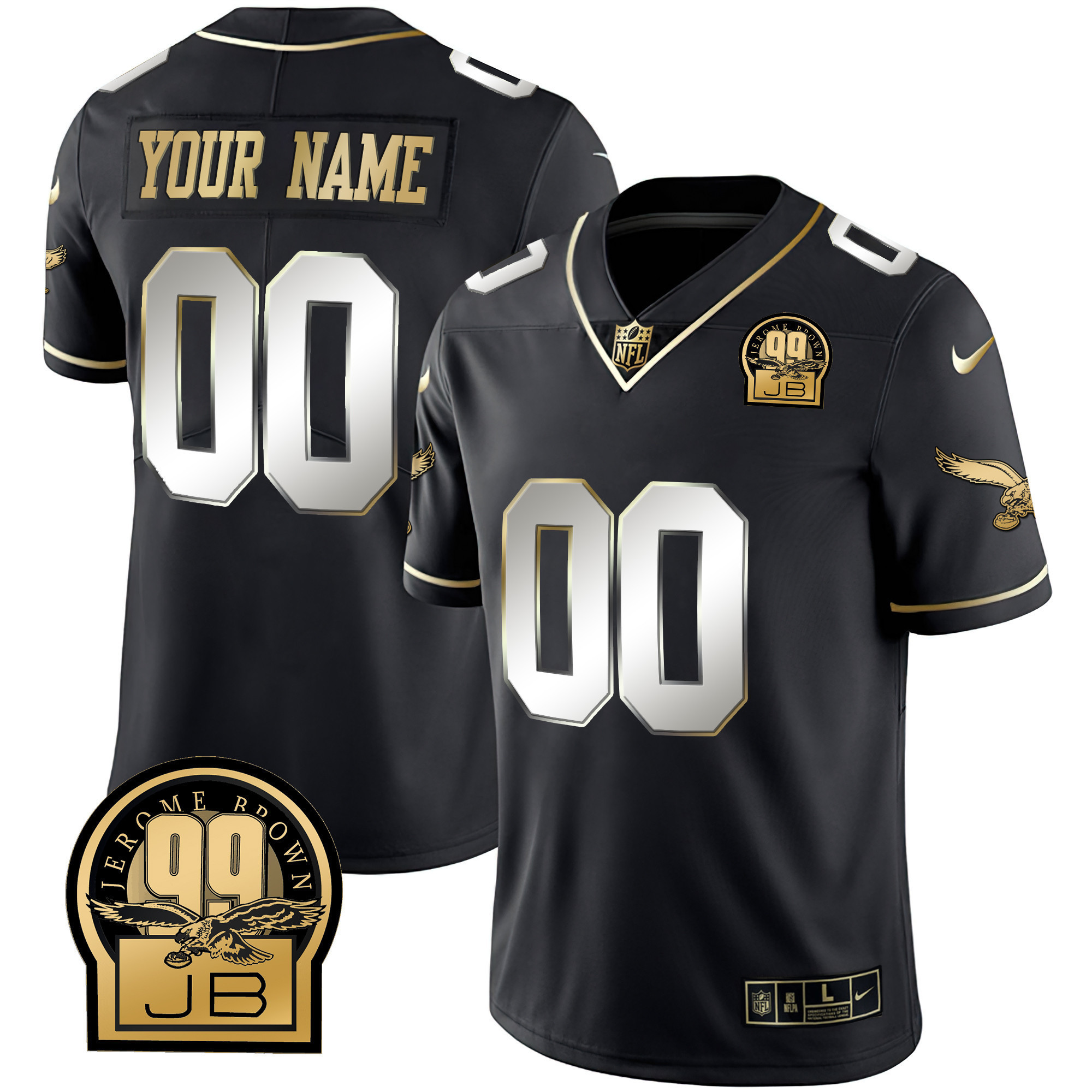 Eagles Jerome Brown Retired Patch Gold & Kelly Custom Jersey - All Stitched - Image 5