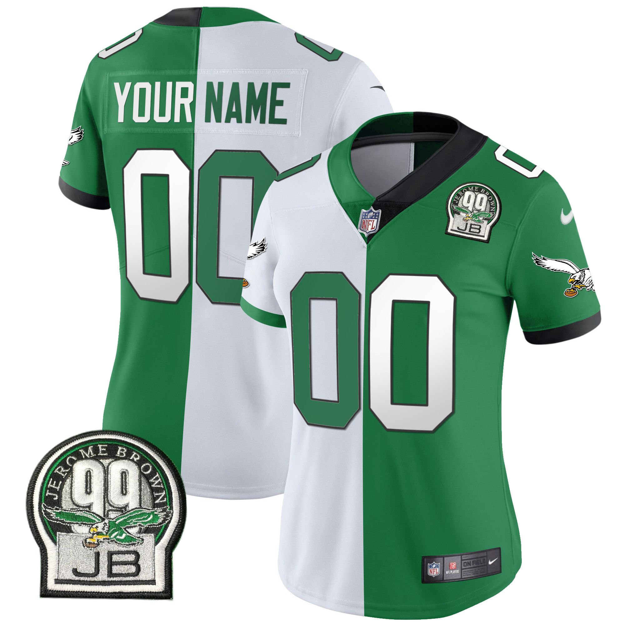 Eagles Jerome Brown Retired Patch Gold & Kelly Custom Jersey - All Stitched - Image 11