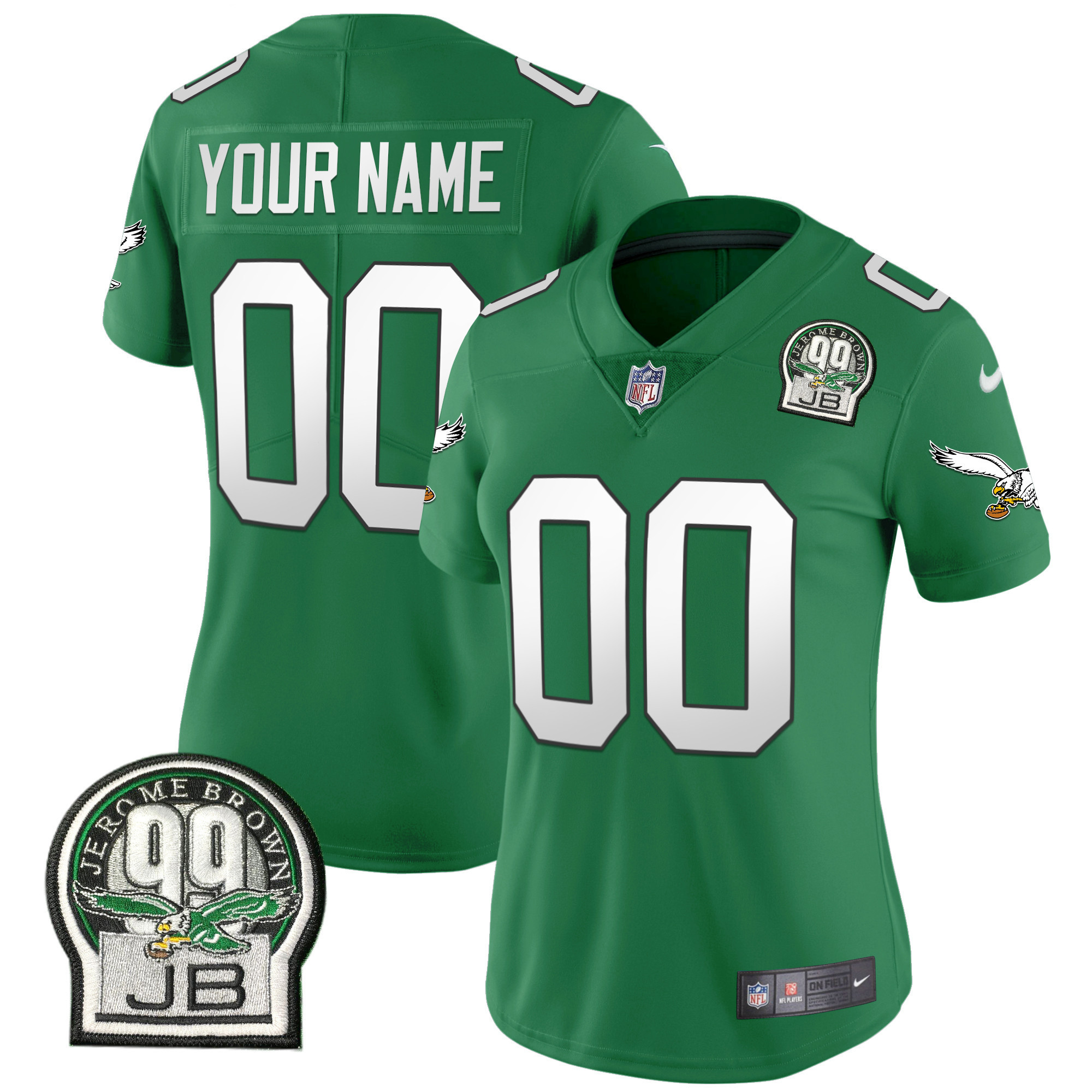 Eagles Jerome Brown Retired Patch Gold & Kelly Custom Jersey - All Stitched - Image 9