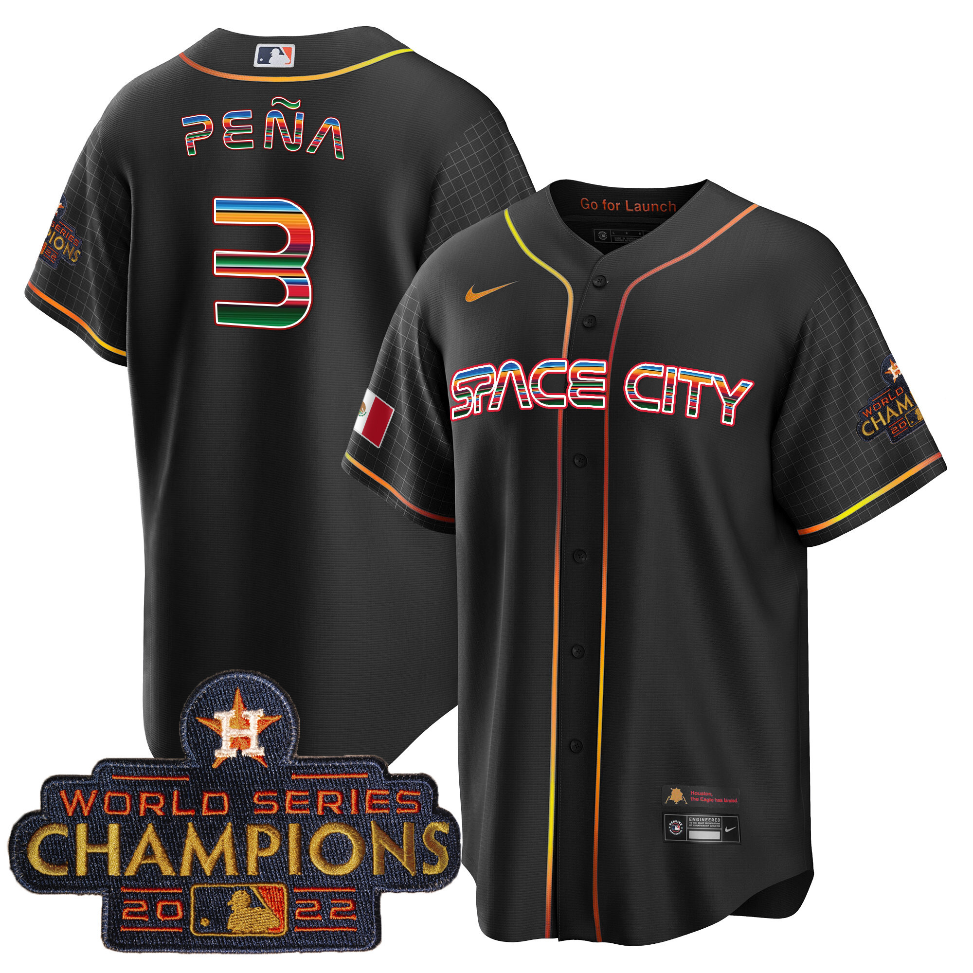 Men's Astros Space City Mexico Cool Base Jersey - All Stitched - Image 17