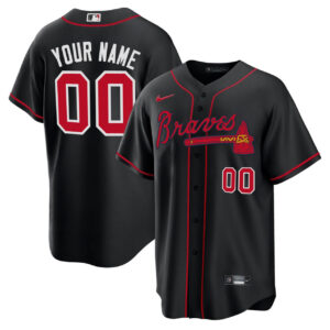 Atlanta Braves Black Red Cool Base Custom Jersey - All Stitched