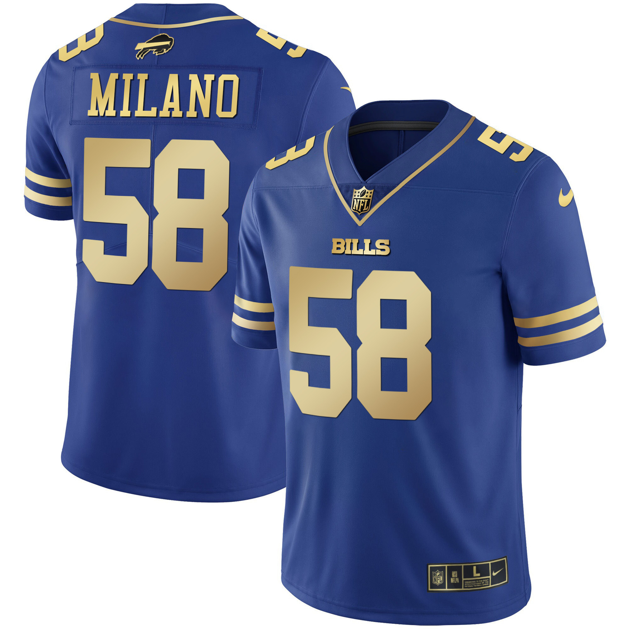 Men's Bills Black Gold & Royal Gold Vapor Jersey - All Stitched - Image 13
