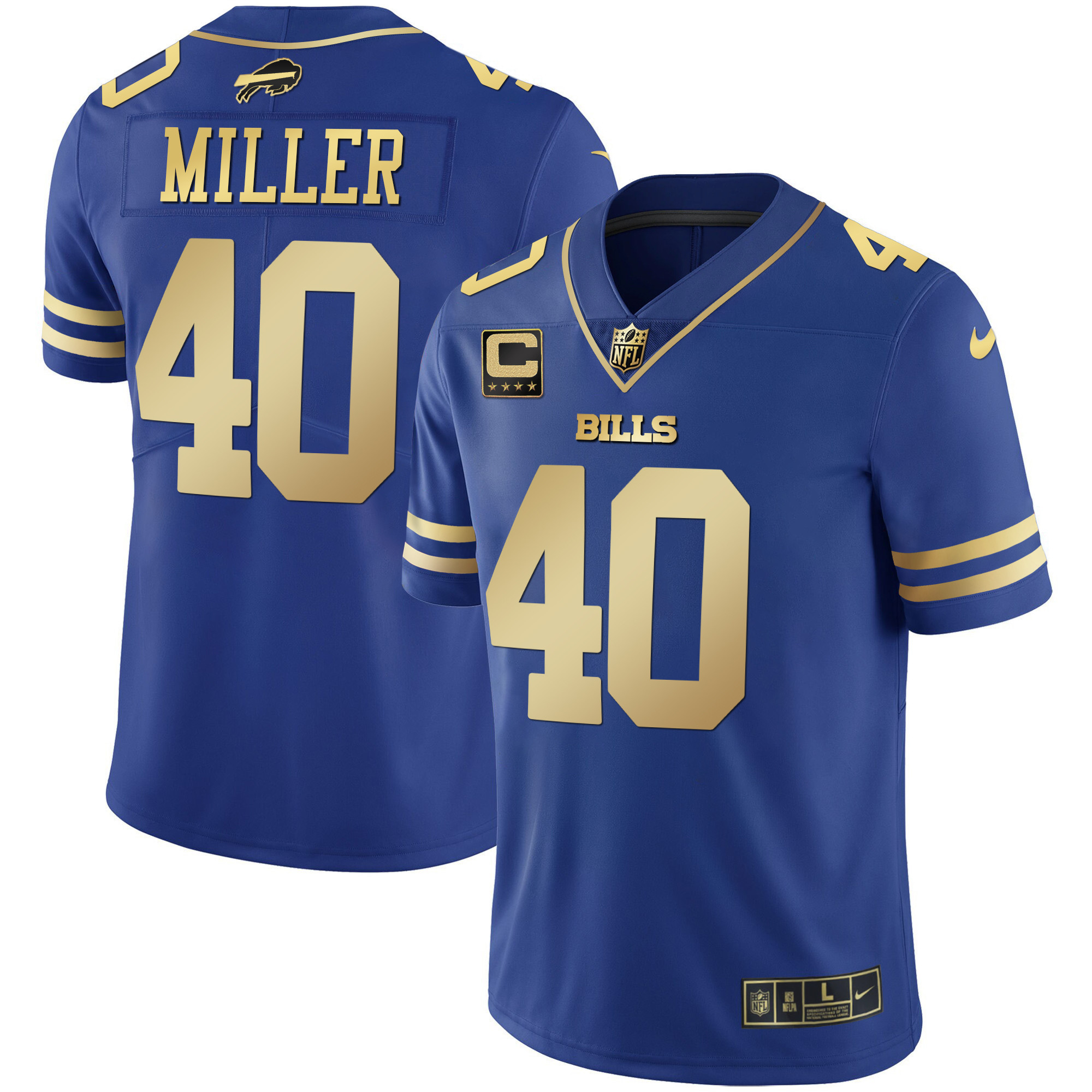 Men's Bills Black Gold & Royal Gold Vapor Jersey - All Stitched - Image 11