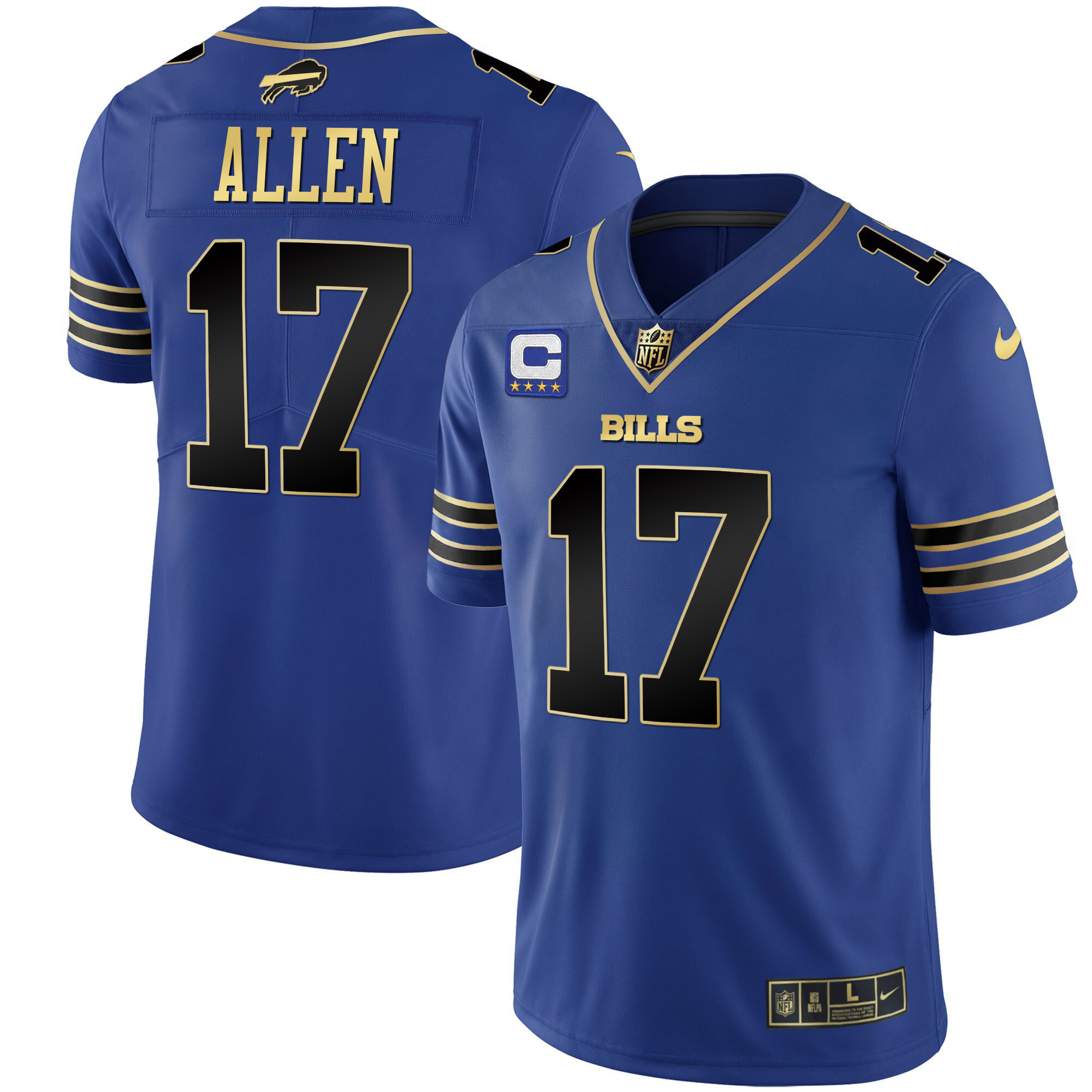 Men's Bills Black Gold & Royal Gold Vapor Jersey - All Stitched - Image 25