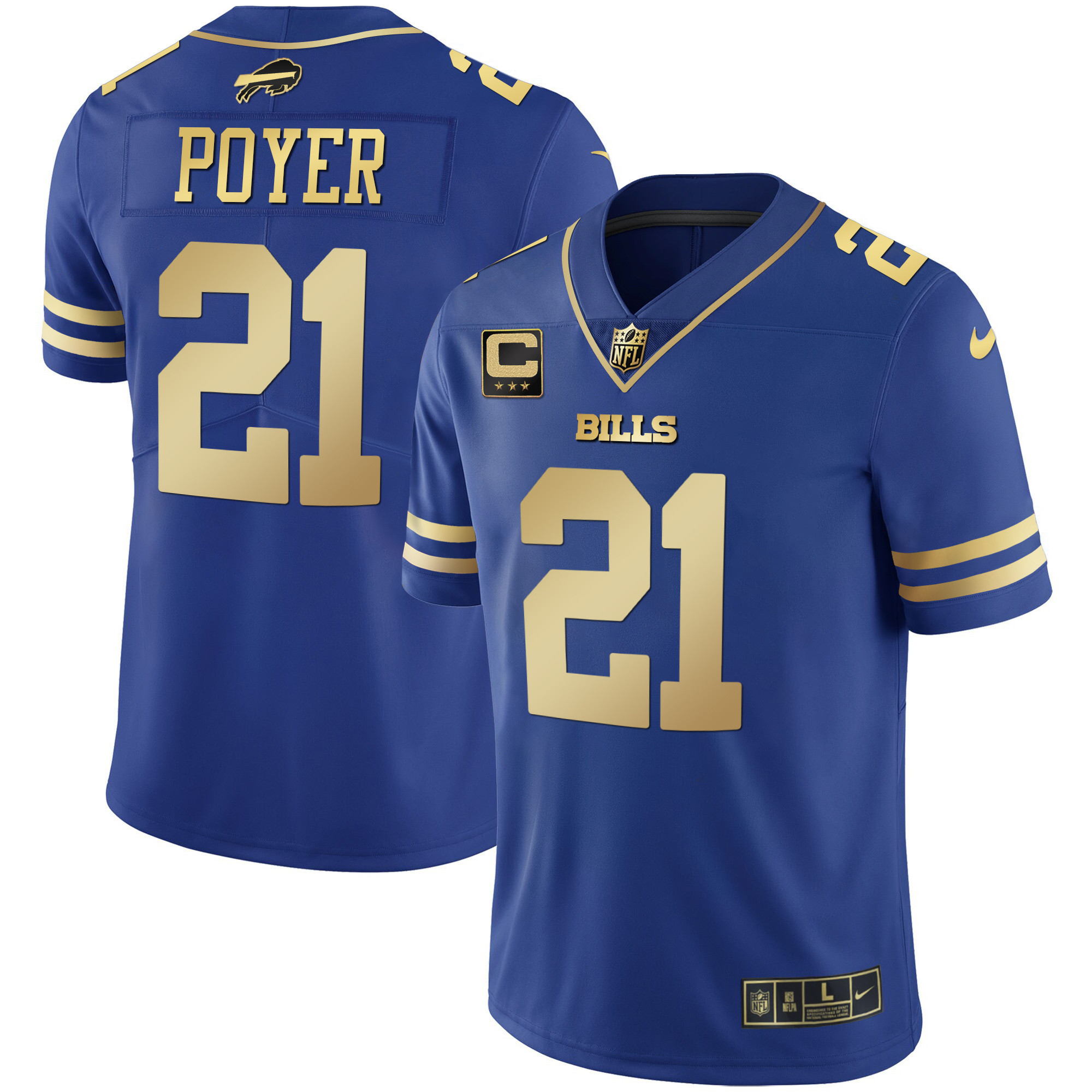 Men's Bills Black Gold & Royal Gold Vapor Jersey - All Stitched - Image 14