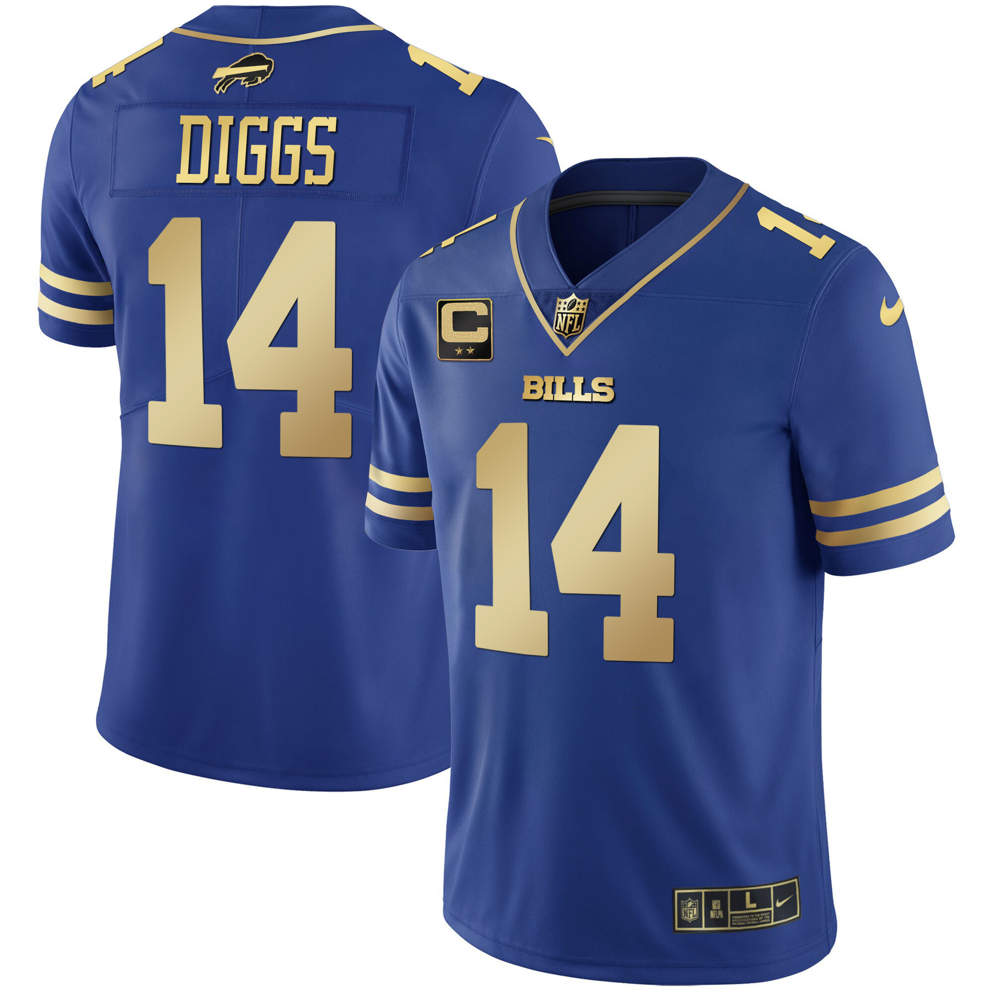 Men's Bills Black Gold & Royal Gold Vapor Jersey - All Stitched - Image 10