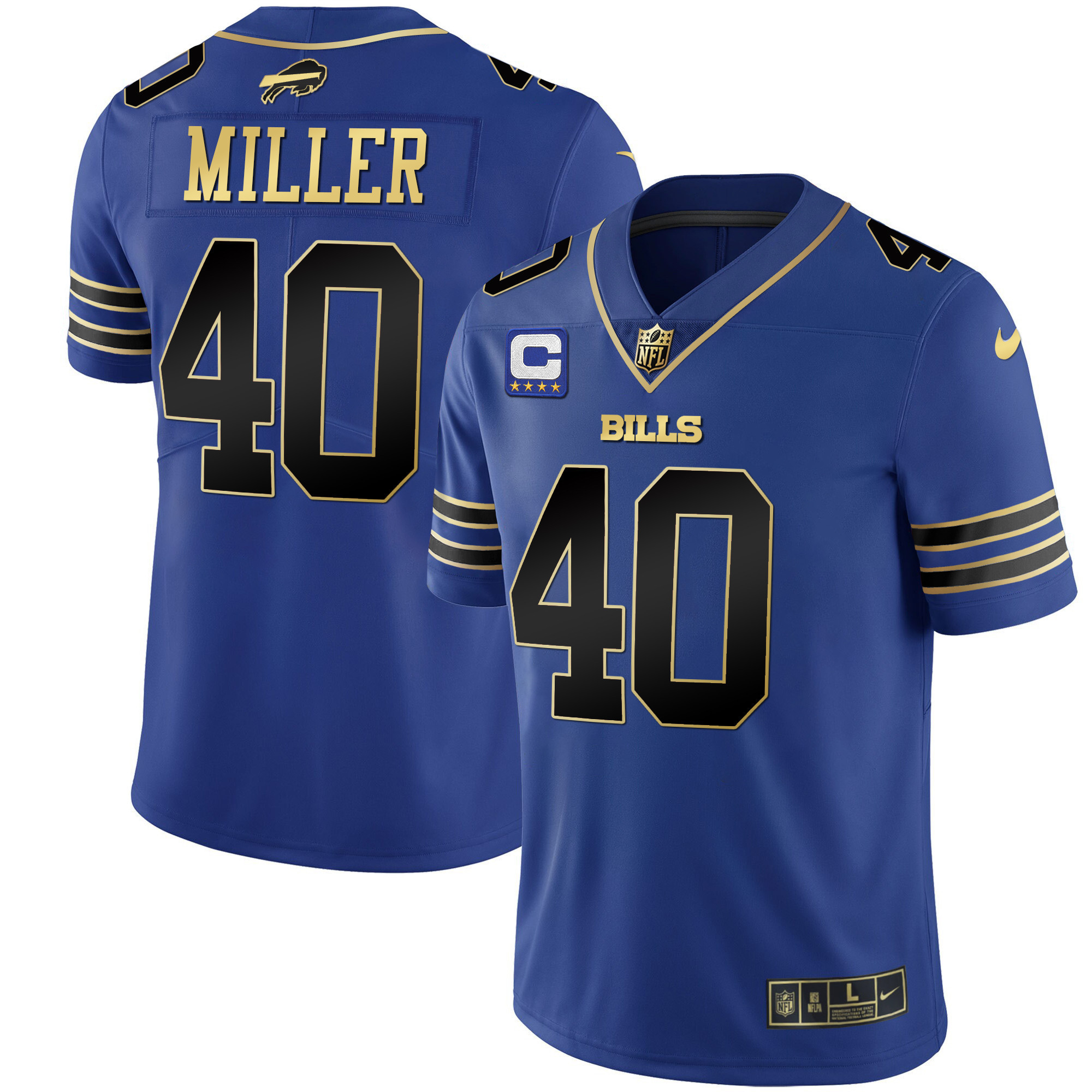 Men's Bills Black Gold & Royal Gold Vapor Jersey - All Stitched - Image 27
