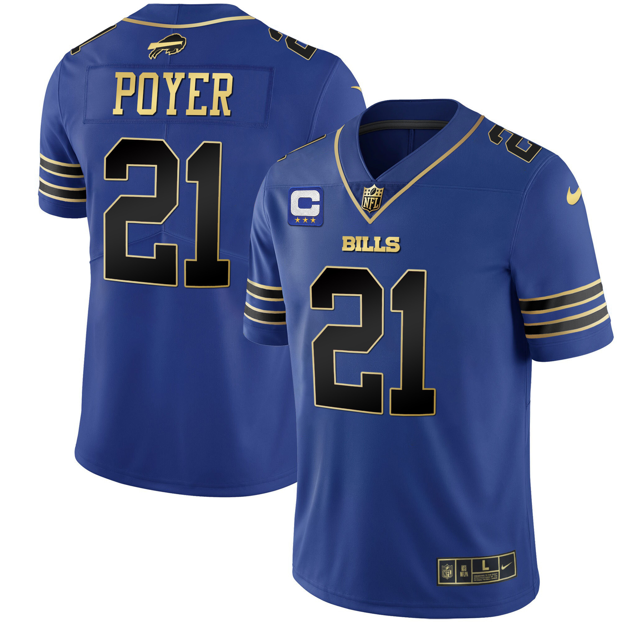 Men's Bills Black Gold & Royal Gold Vapor Jersey - All Stitched - Image 30