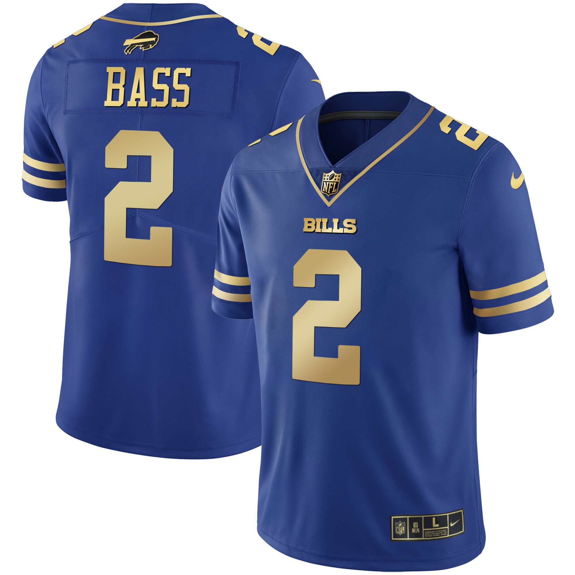 Men's Bills Black Gold & Royal Gold Vapor Jersey - All Stitched - Image 16