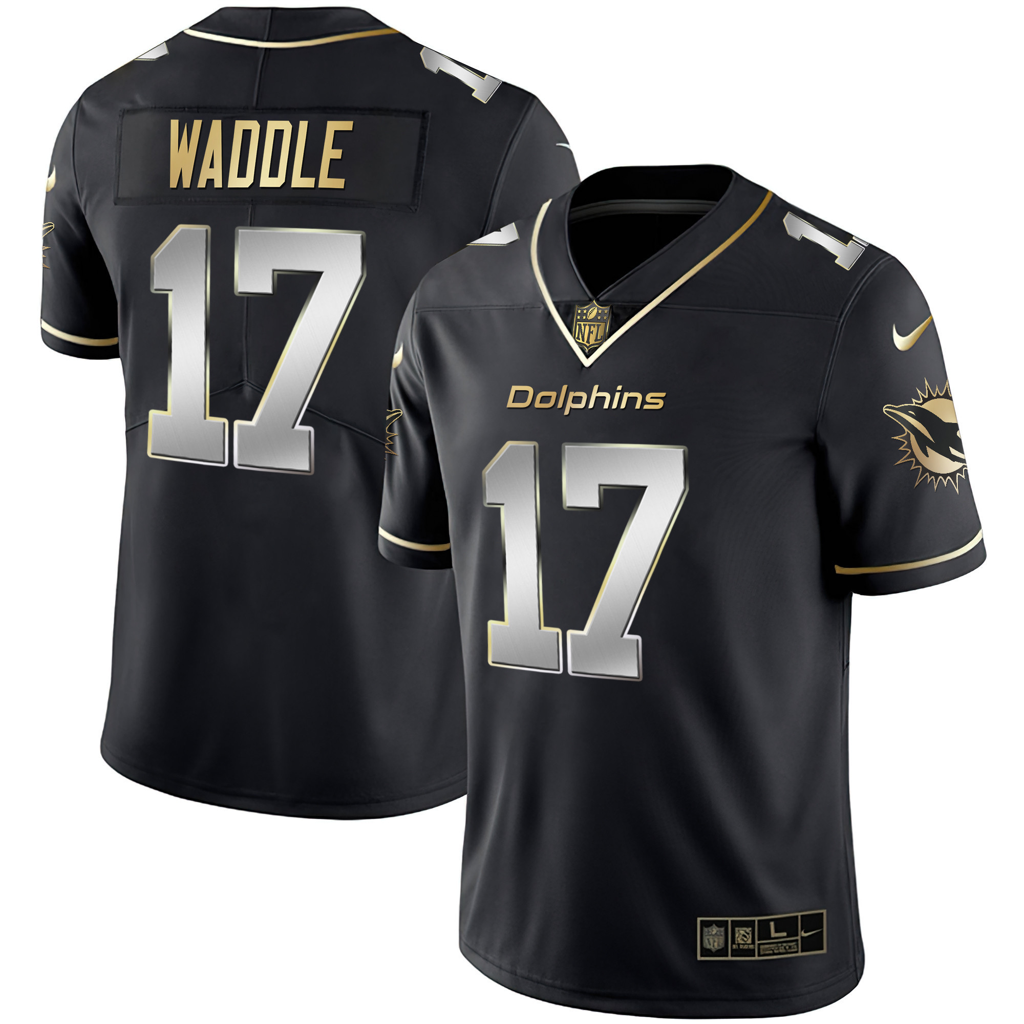 Men's Dolphins White Gold & Black Gold Jersey - All Stitched - Image 20