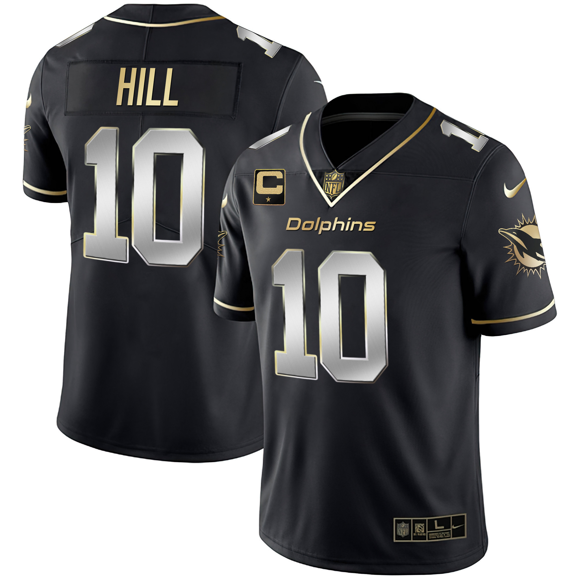 Men's Dolphins White Gold & Black Gold Jersey - All Stitched - Image 24