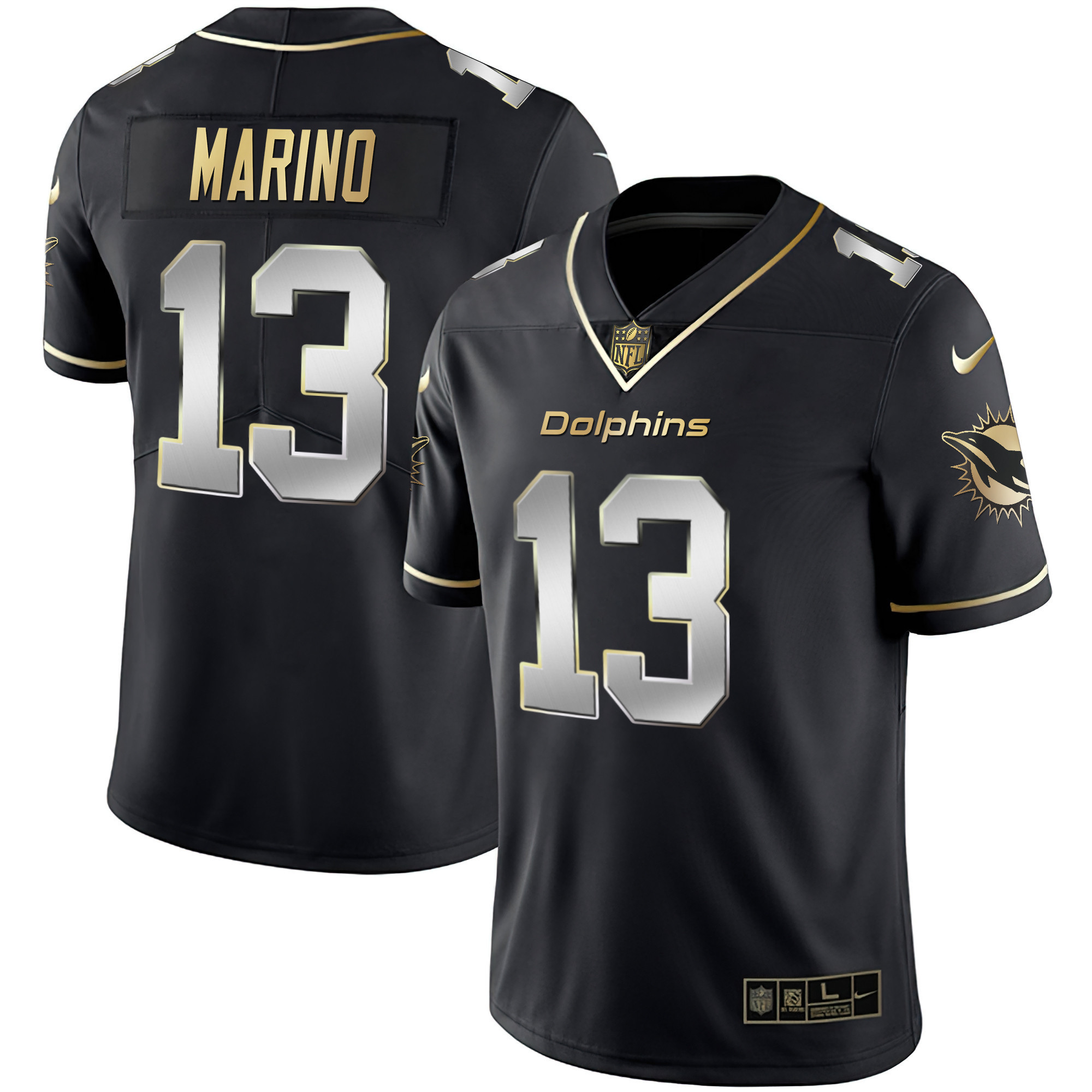 Men's Dolphins White Gold & Black Gold Jersey - All Stitched - Image 18