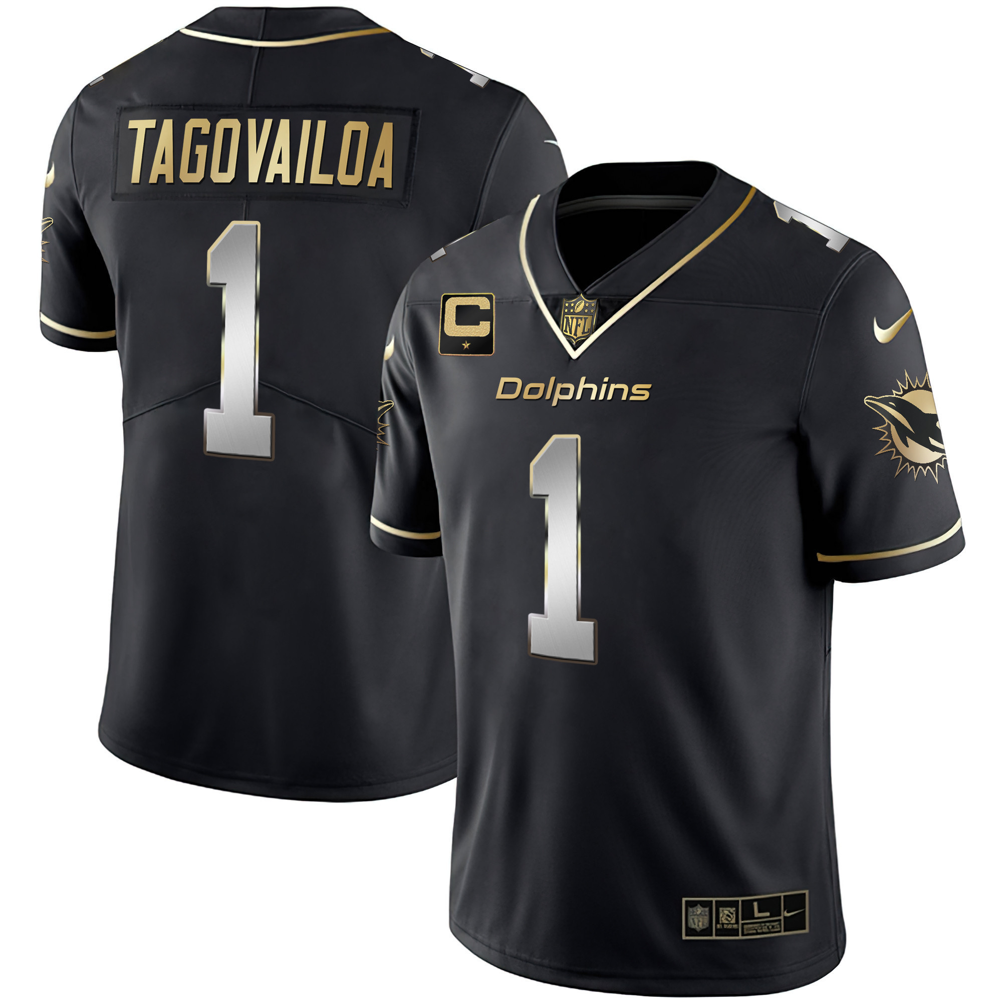Men's Dolphins White Gold & Black Gold Jersey - All Stitched - Image 17