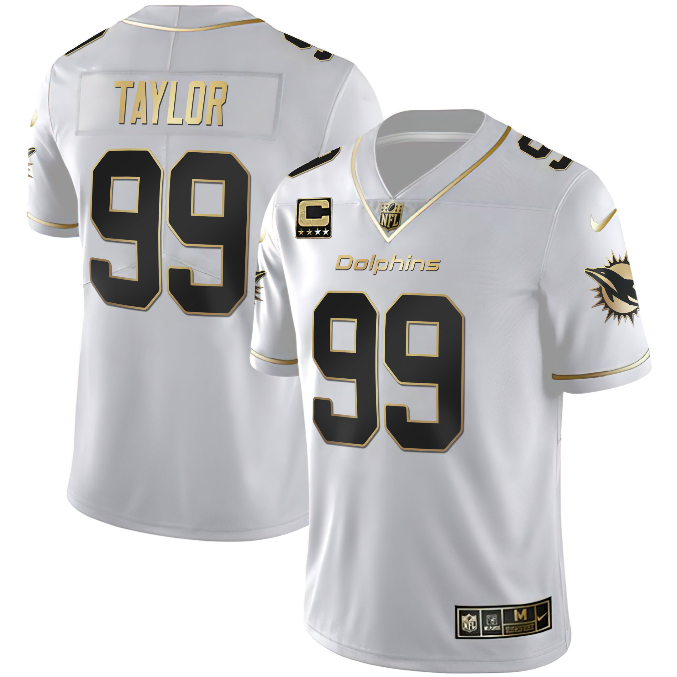 Men's Dolphins White Gold & Black Gold Jersey - All Stitched - Image 3