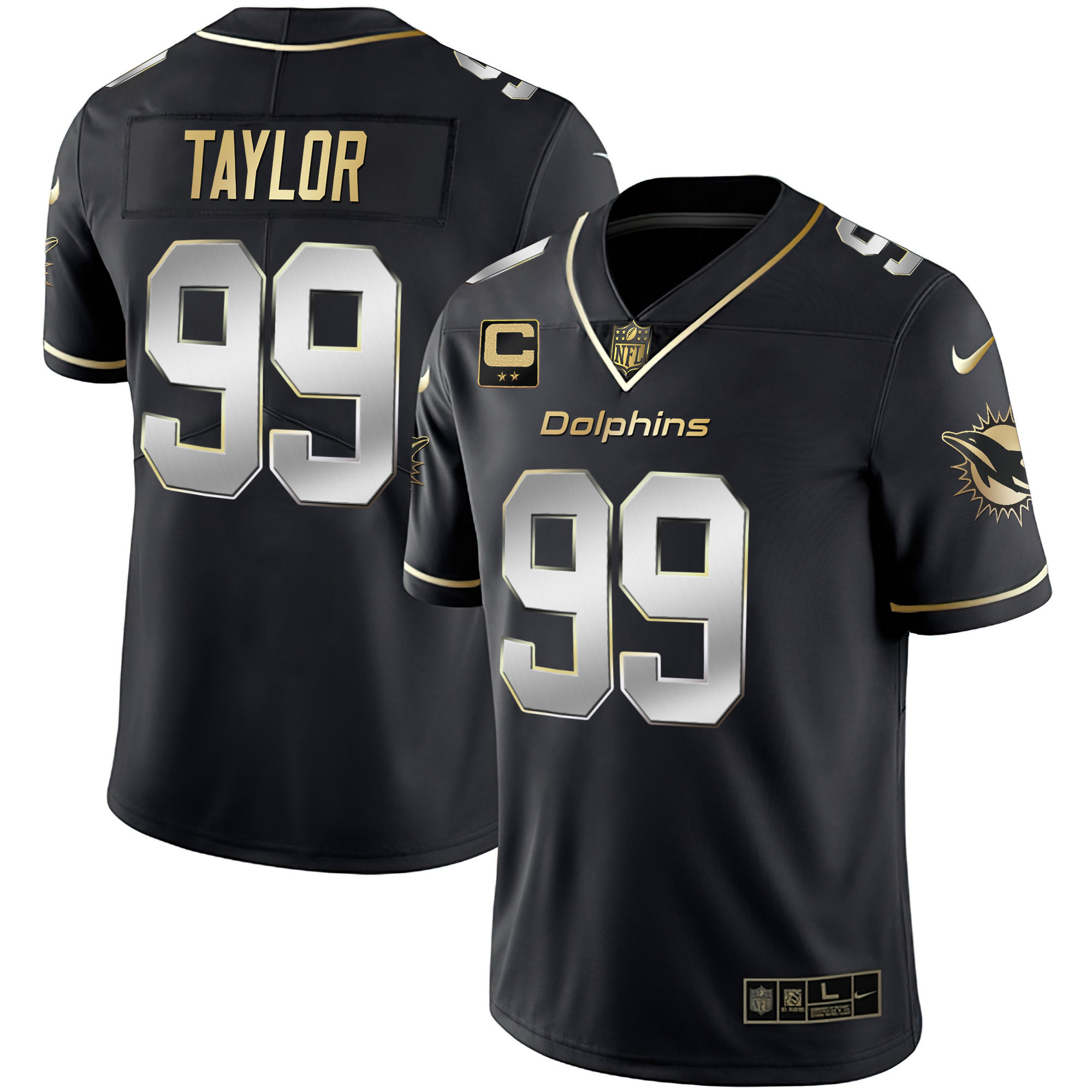 Men's Dolphins White Gold & Black Gold Jersey - All Stitched - Image 19