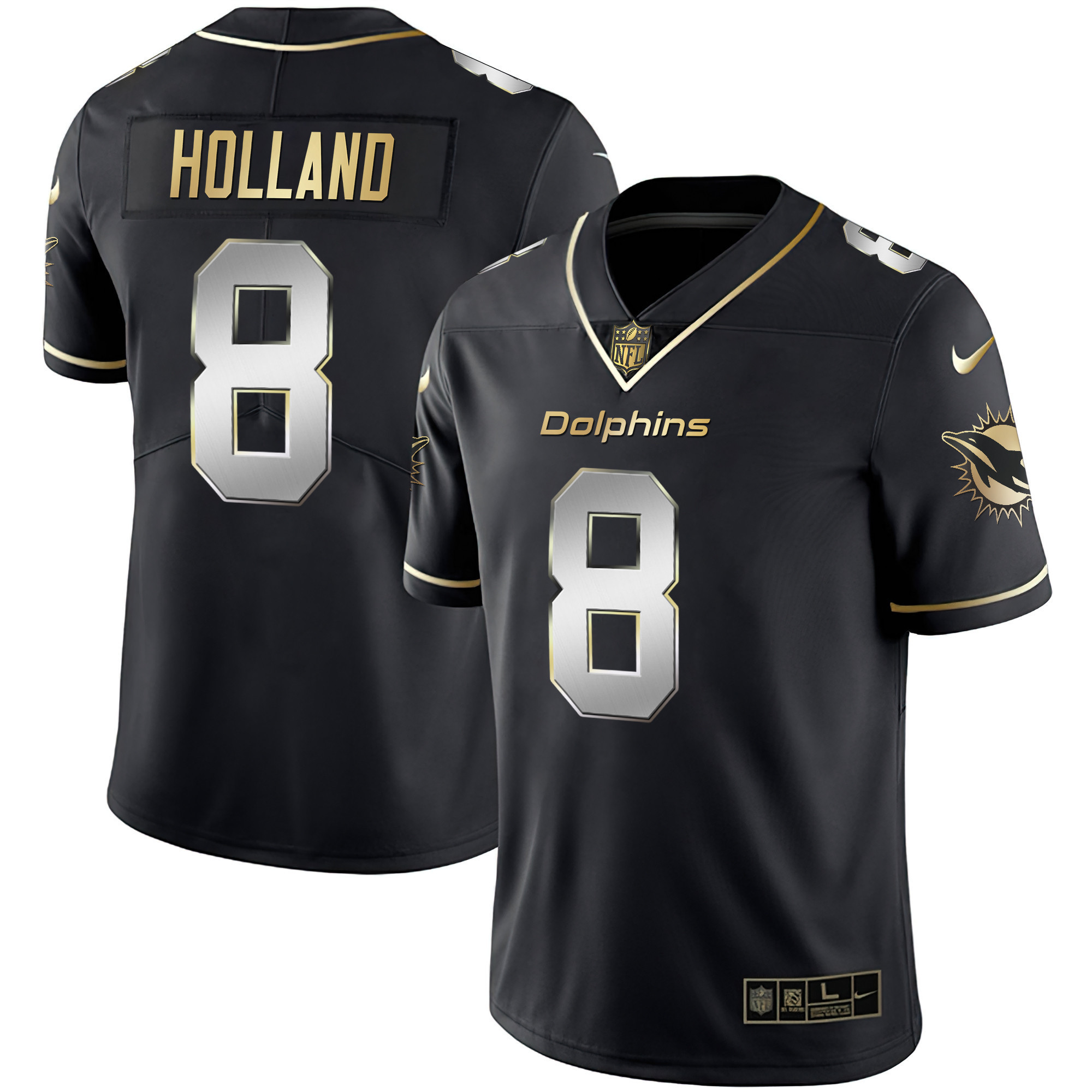 Men's Dolphins White Gold & Black Gold Jersey - All Stitched - Image 22
