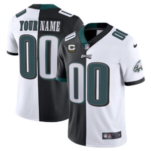 Philadelphia Eagles Custom Split Black White Jersey - All Stitched