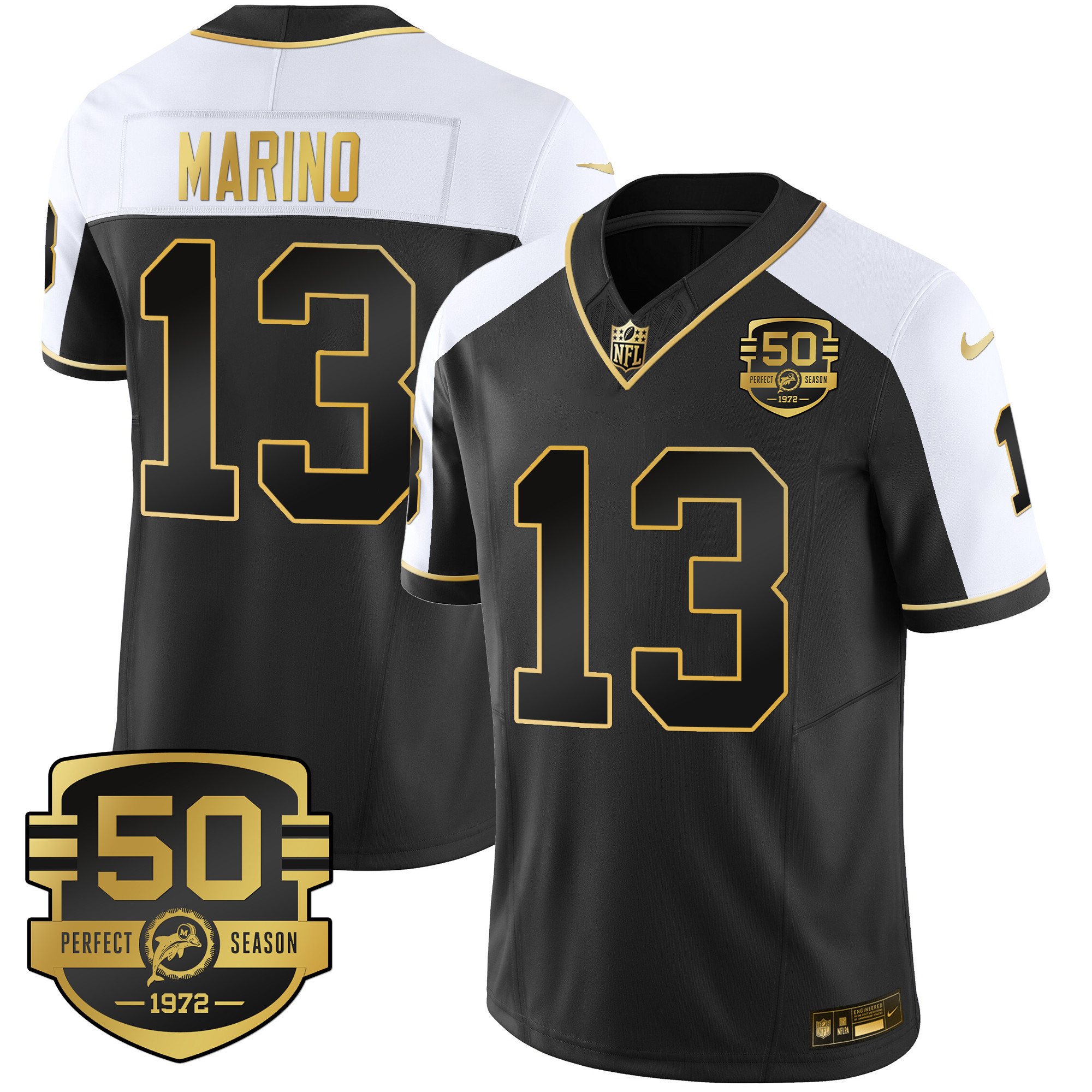 Men's Dolphins Throwback Gold Vapor Jersey - All Stitched - Image 11