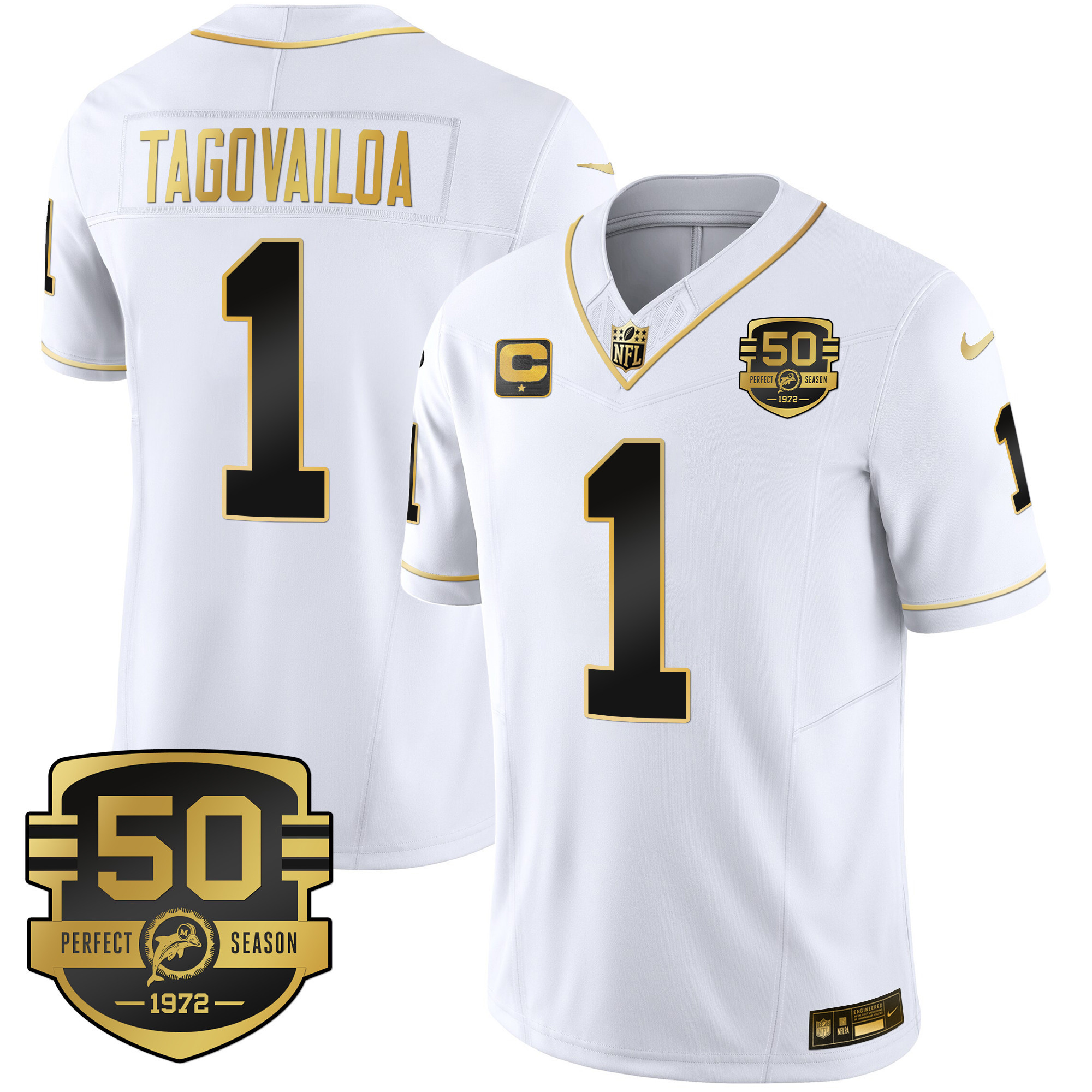 Men's Dolphins Throwback Gold Vapor Jersey - All Stitched - Image 19