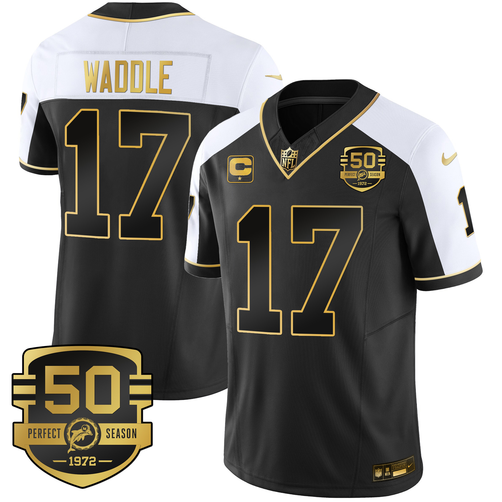 Men's Dolphins Throwback Gold Vapor Jersey - All Stitched - Image 8