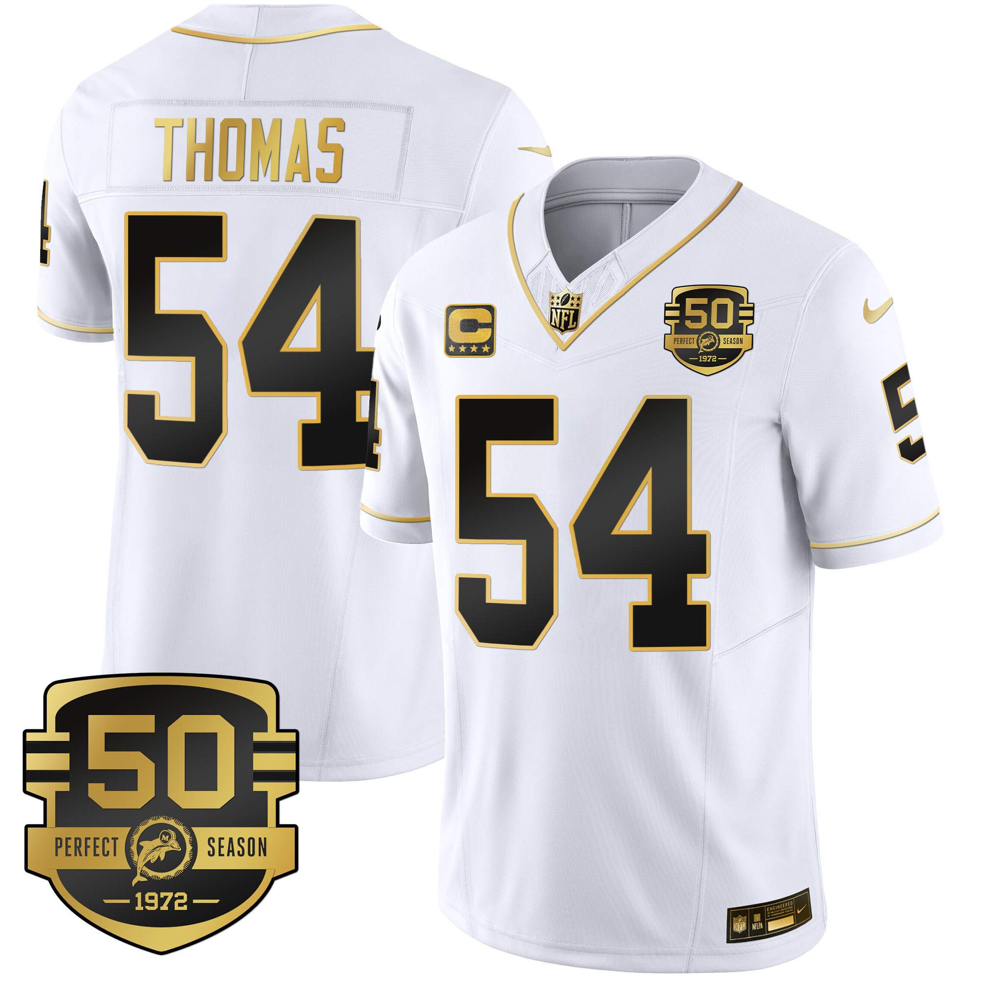 Men's Dolphins Throwback Gold Vapor Jersey - All Stitched - Image 24