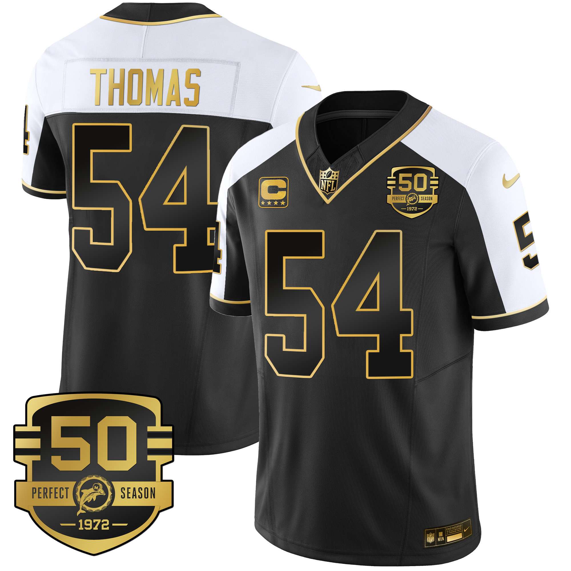 Men's Dolphins Throwback Gold Vapor Jersey - All Stitched - Image 12