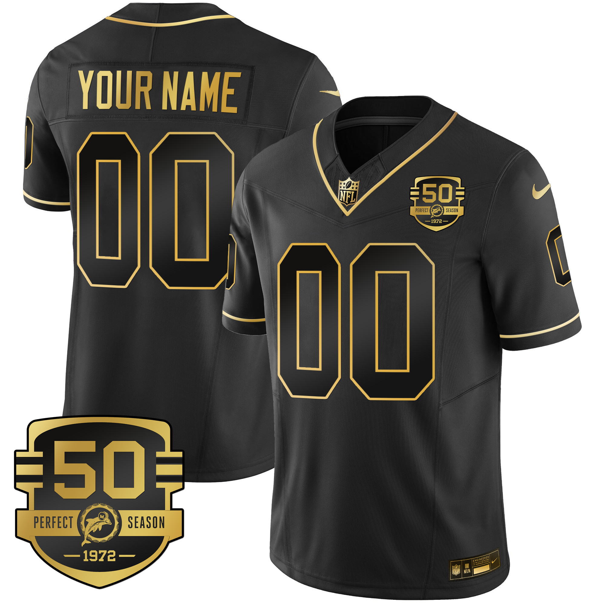 Dolphins Throwback Gold Vapor Custom Jersey - All Stitched - Image 3