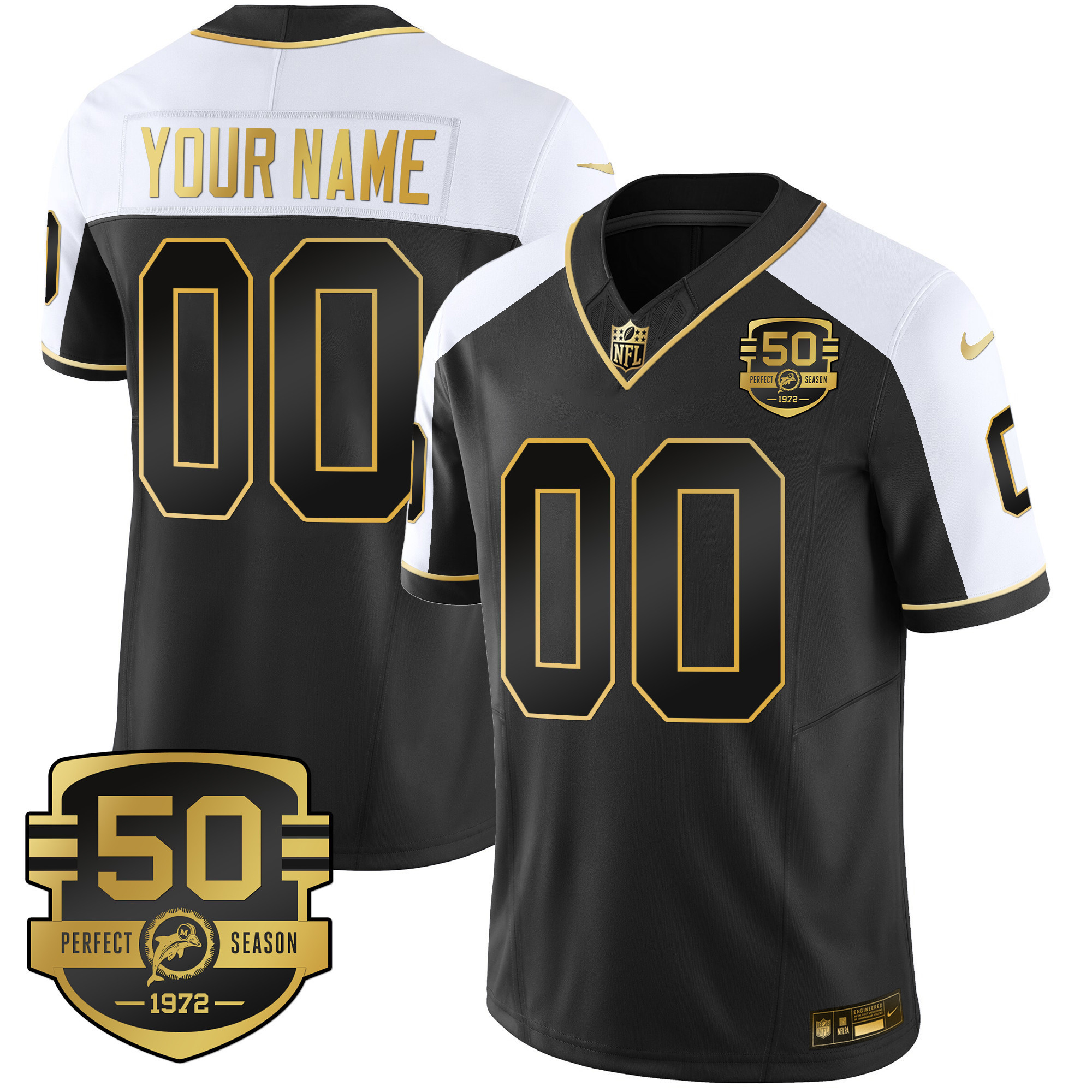 Dolphins Throwback Gold Vapor Custom Jersey - All Stitched - Image 2