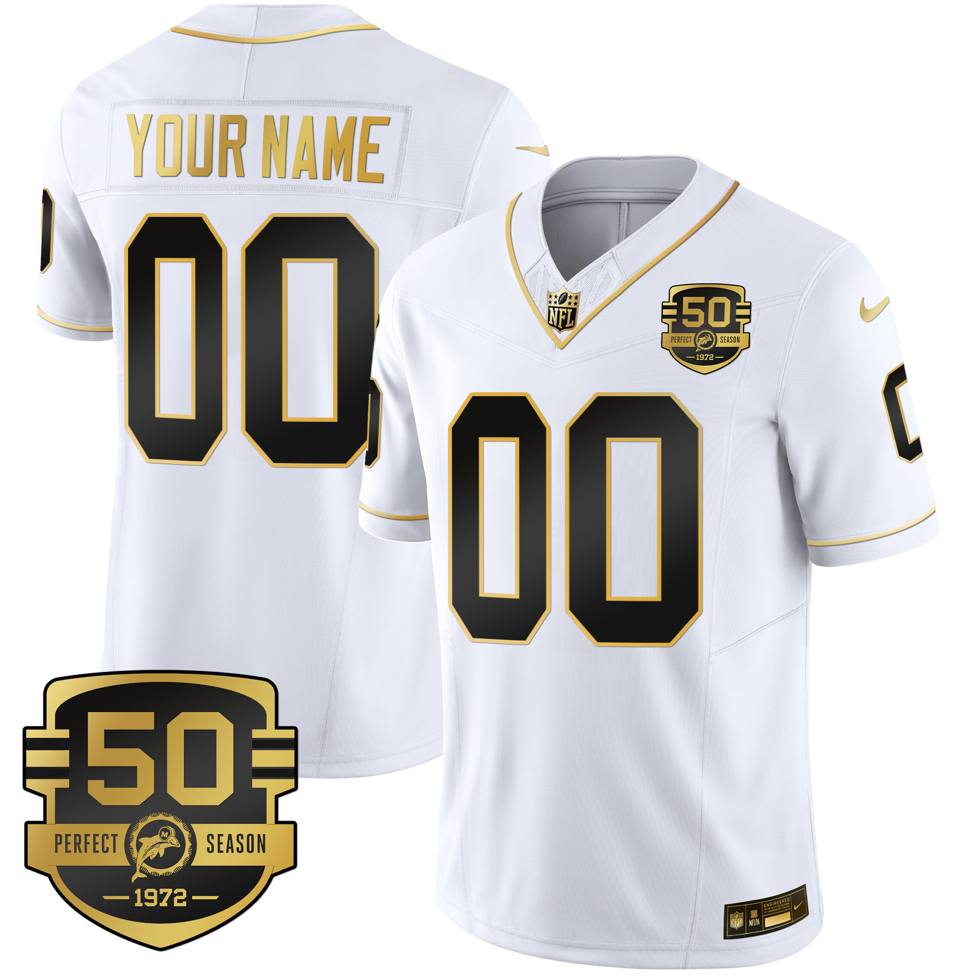 Dolphins Throwback Gold Vapor Custom Jersey - All Stitched - Image 4