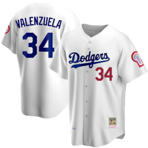 Fernando Valenzuela Dodgers White Cool Base Jersey - All Stitched