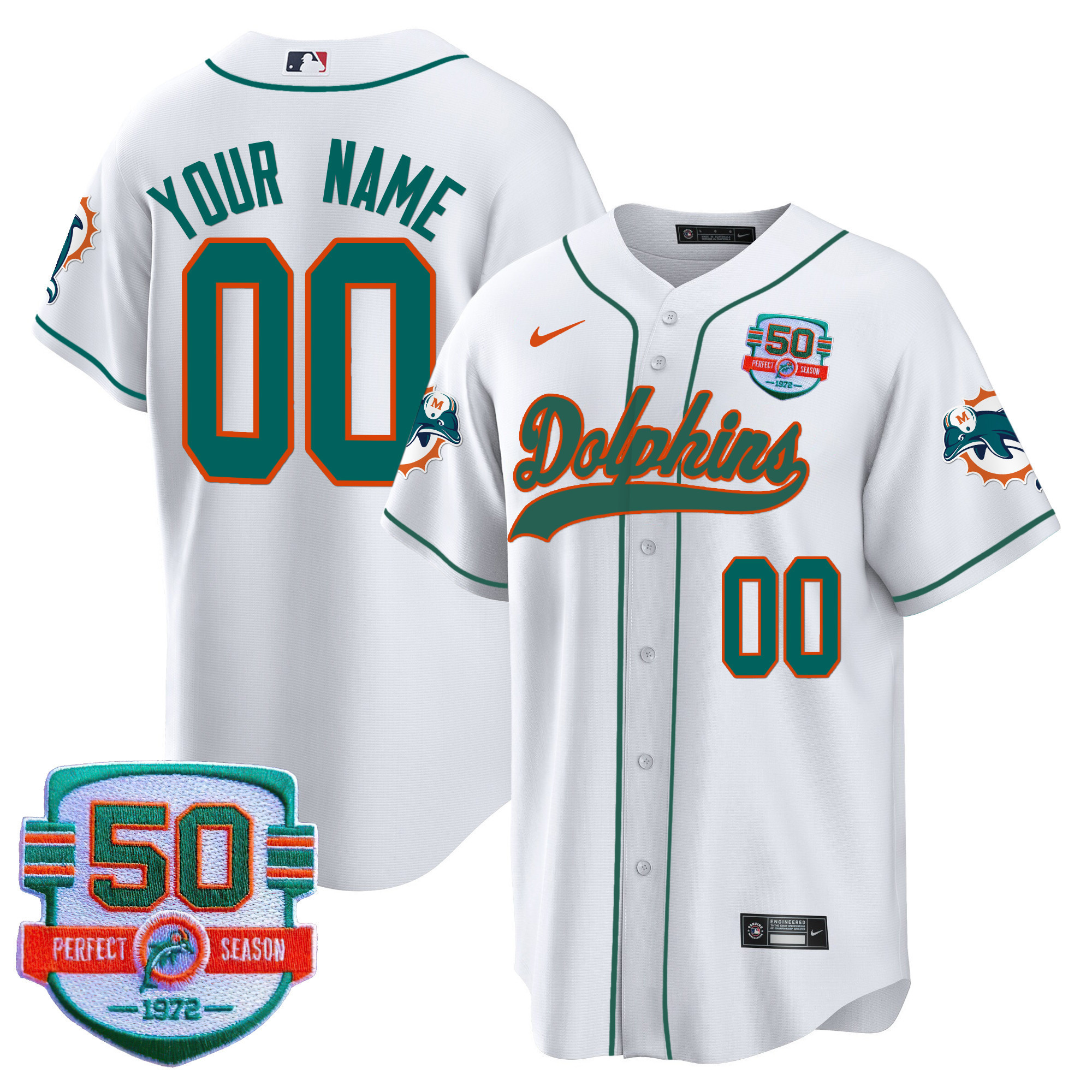 Dolphins Throwback Baseball Custom Jersey - All Stitched - Image 3