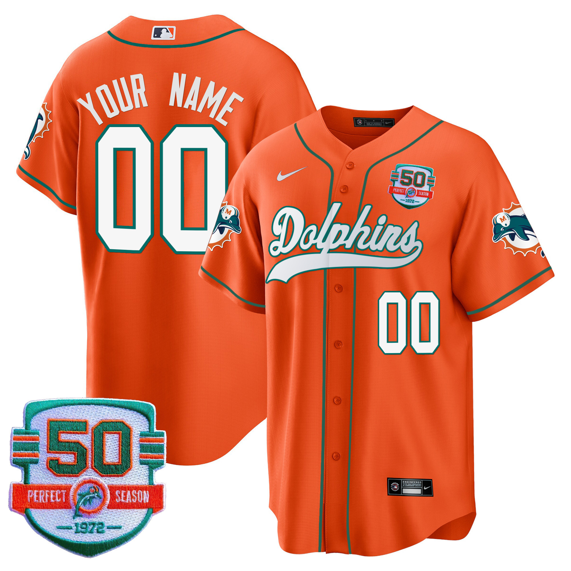 Dolphins Throwback Baseball Custom Jersey - All Stitched - Image 5