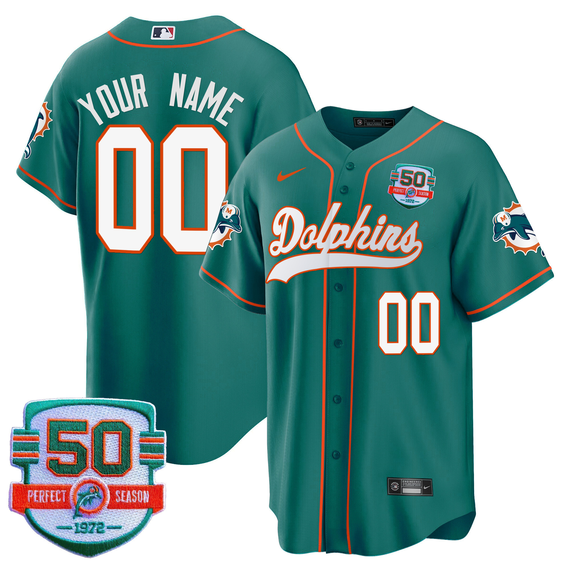 Dolphins Throwback Baseball Custom Jersey - All Stitched - Image 2
