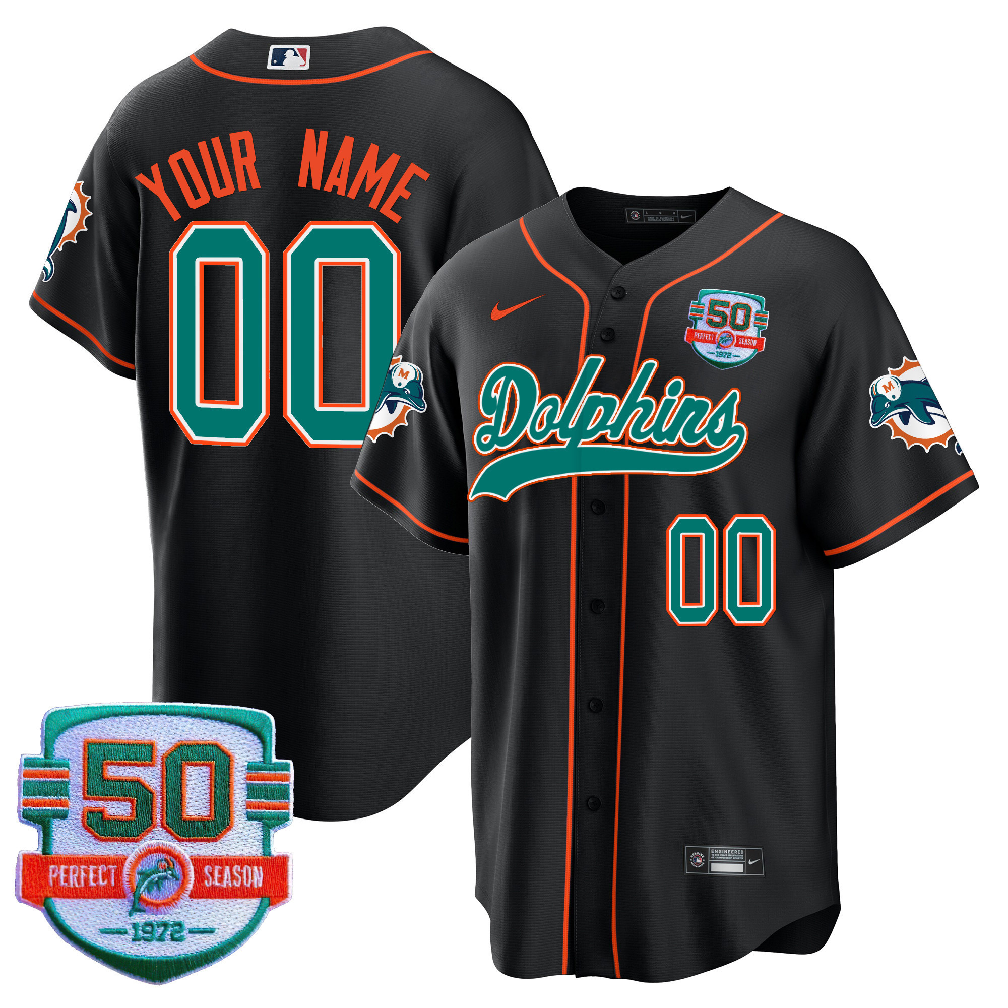 Dolphins Throwback Baseball Custom Jersey - All Stitched - Image 4