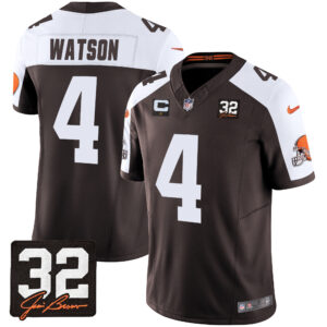 Men's Browns #32 Jim Brown Memorial Patch Jersey - All Stitched