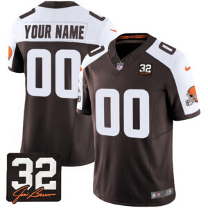 Browns #32 Jim Brown Memorial Patch Custom Jersey - All Stitched