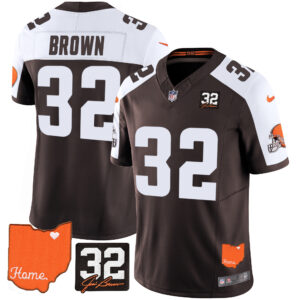 Jim Brown Browns #32 Jim Brown Memorial & Home Patch Jersey - All Stitched