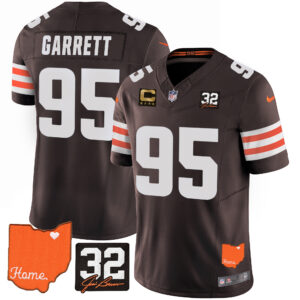 Myles Garrett Browns #32 Jim Brown Memorial & Home Patch Jersey - All Stitched