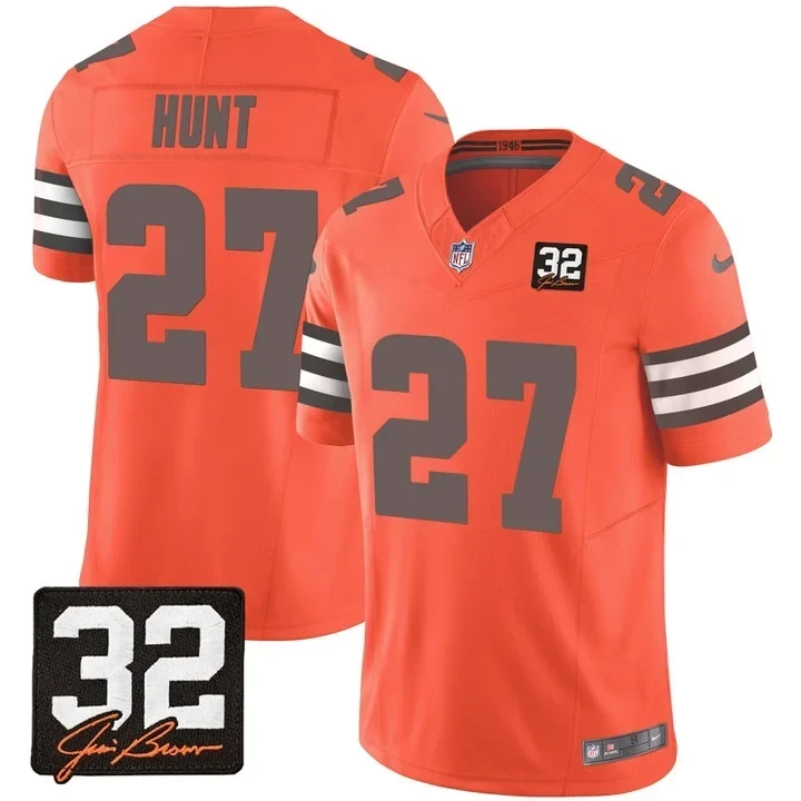 Cleveland Browns Kareem Hunt Orange Jersey - All Stitched