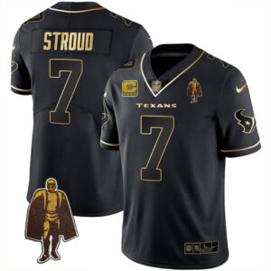 C.J. Stroud Houston Texans Black Gold Walter Payton Patch Jersey - All Stitched