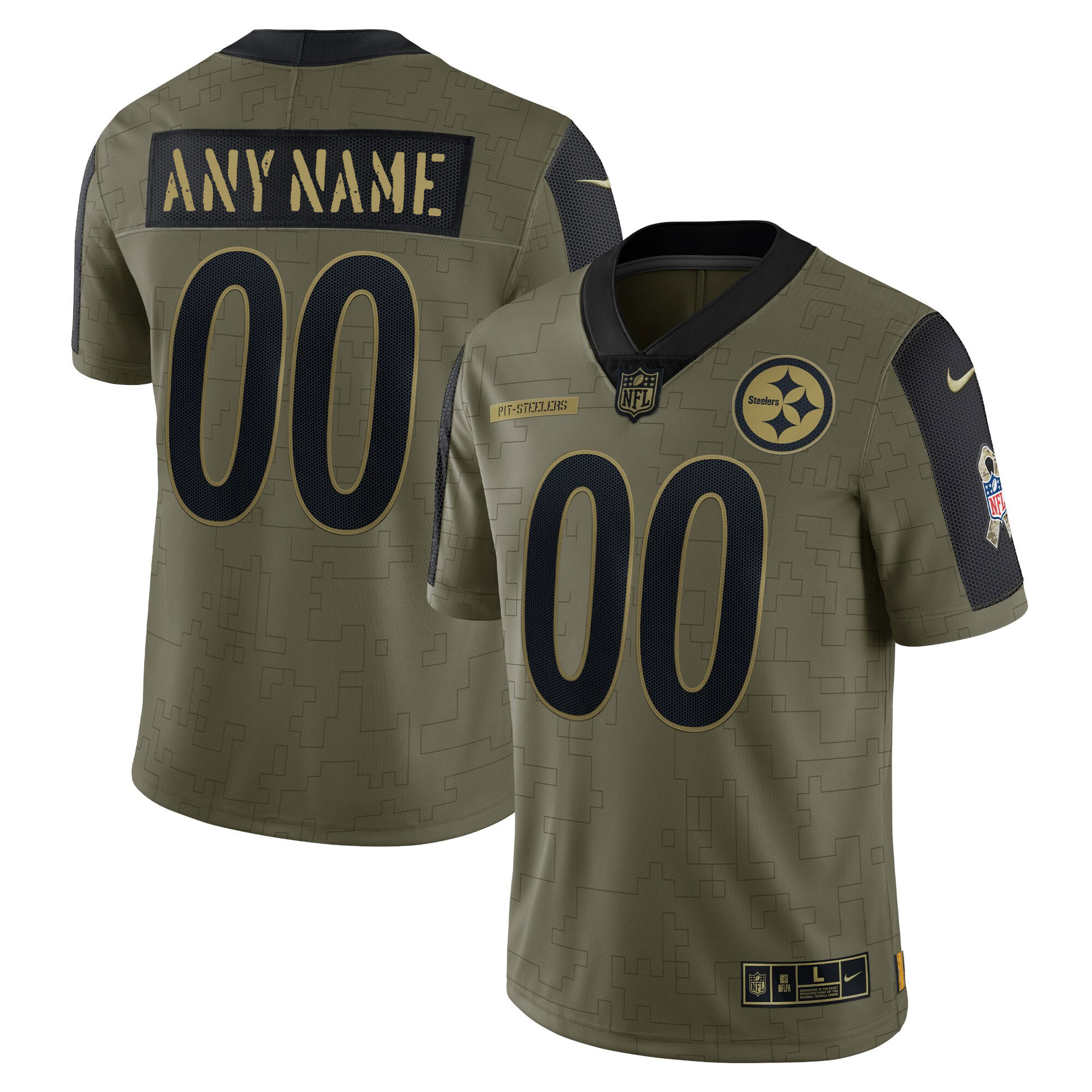 Pittsburgh Steelers 2021 Salute To Service Limited Custom Jersey - Olive - All Stitched