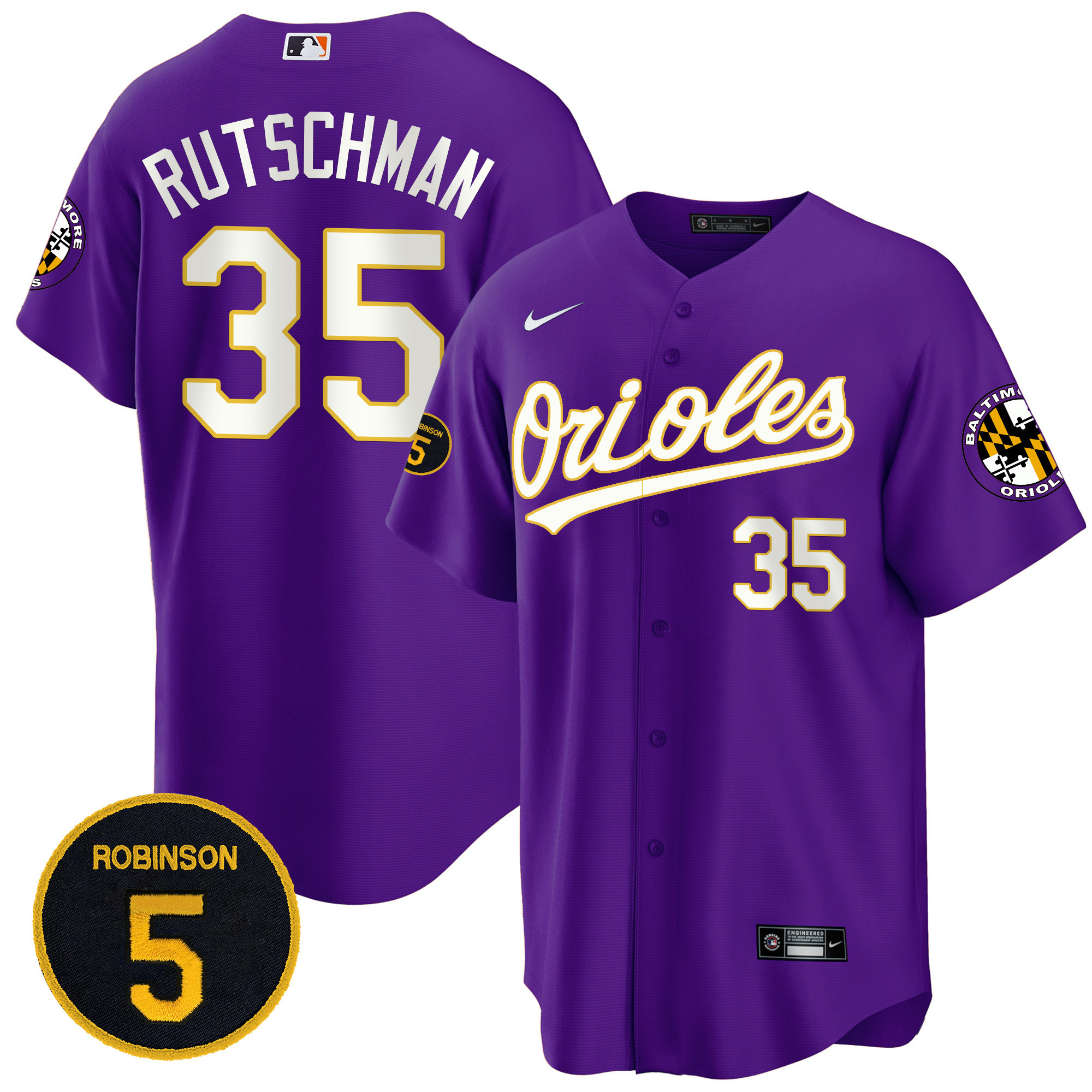 Baltimore Orioles Purple Robinson Patch Cool Base Jersey – All Stitched - Image 2