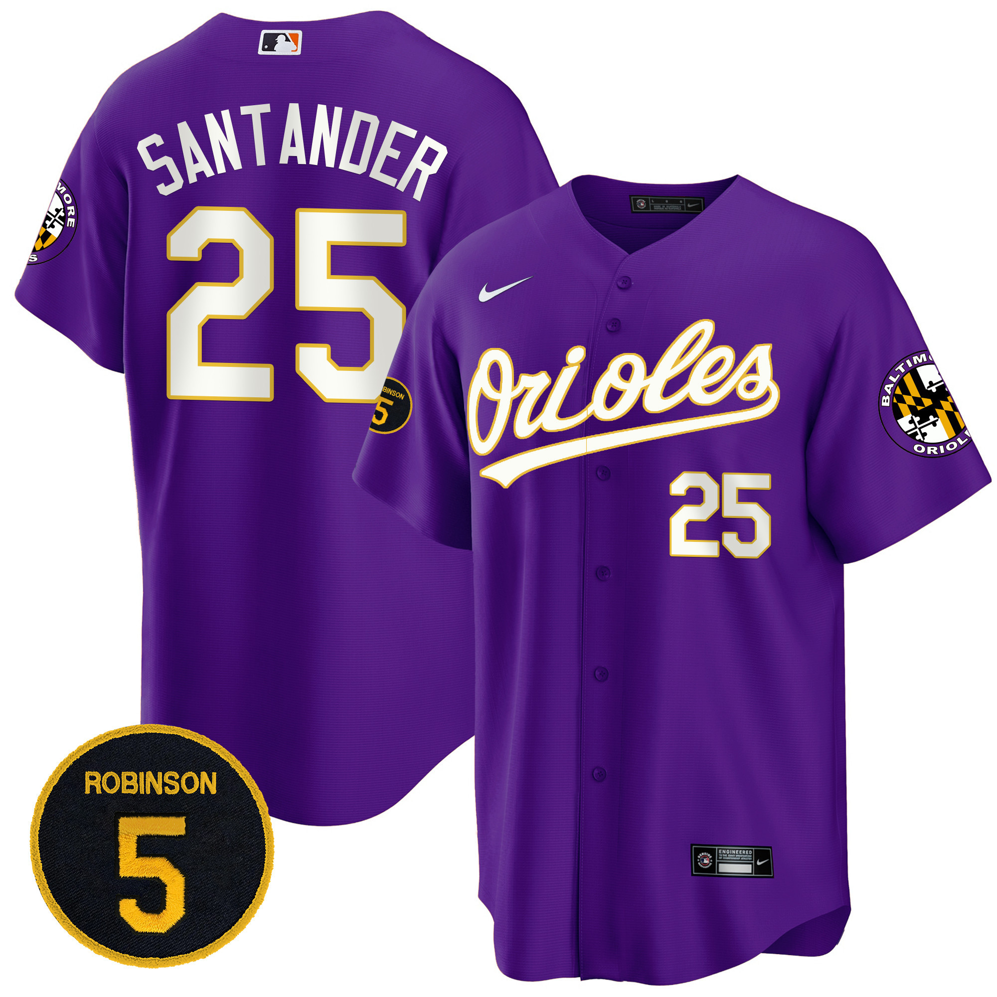 Baltimore Orioles Purple Robinson Patch Cool Base Jersey – All Stitched - Image 5