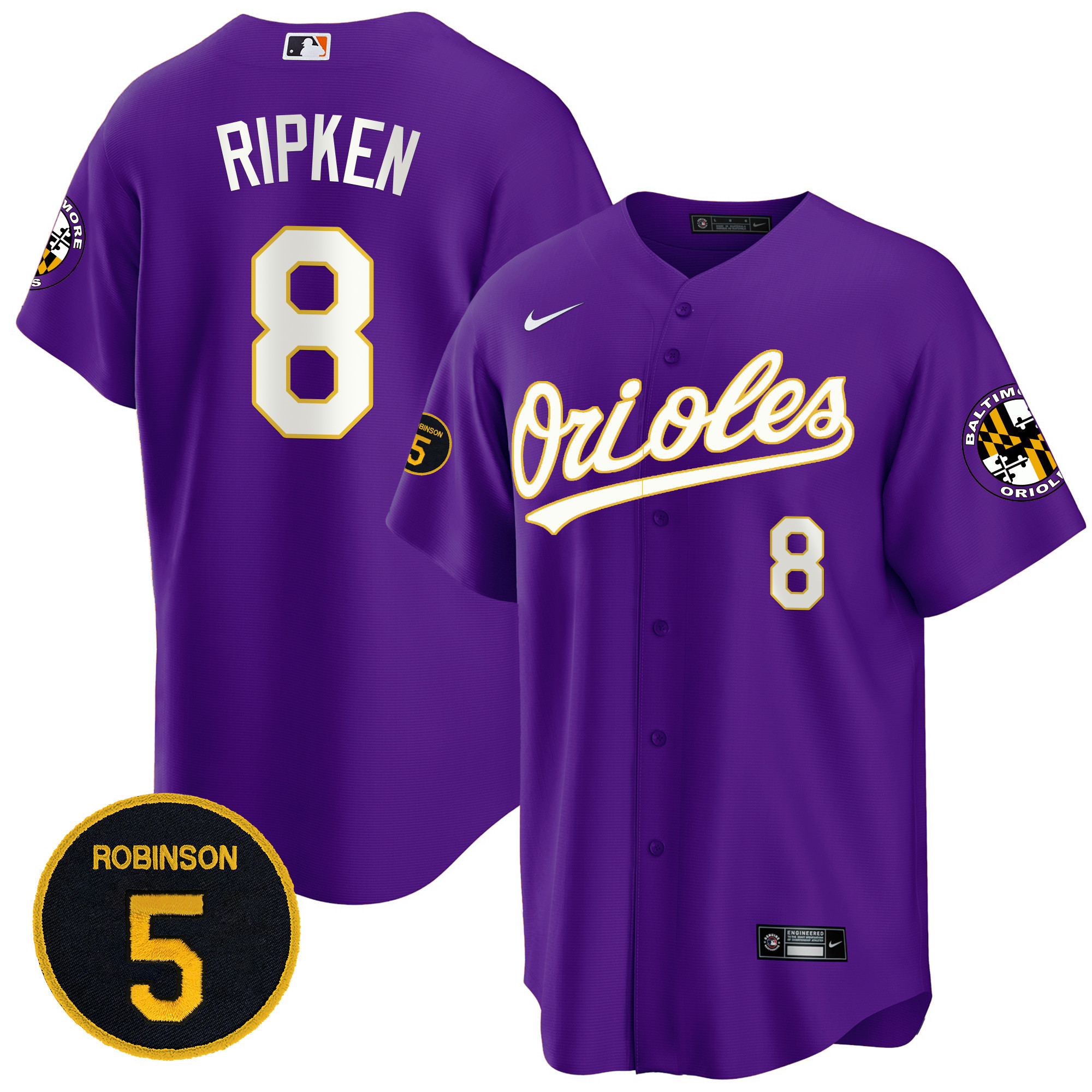 Baltimore Orioles Purple Robinson Patch Cool Base Jersey – All Stitched - Image 6