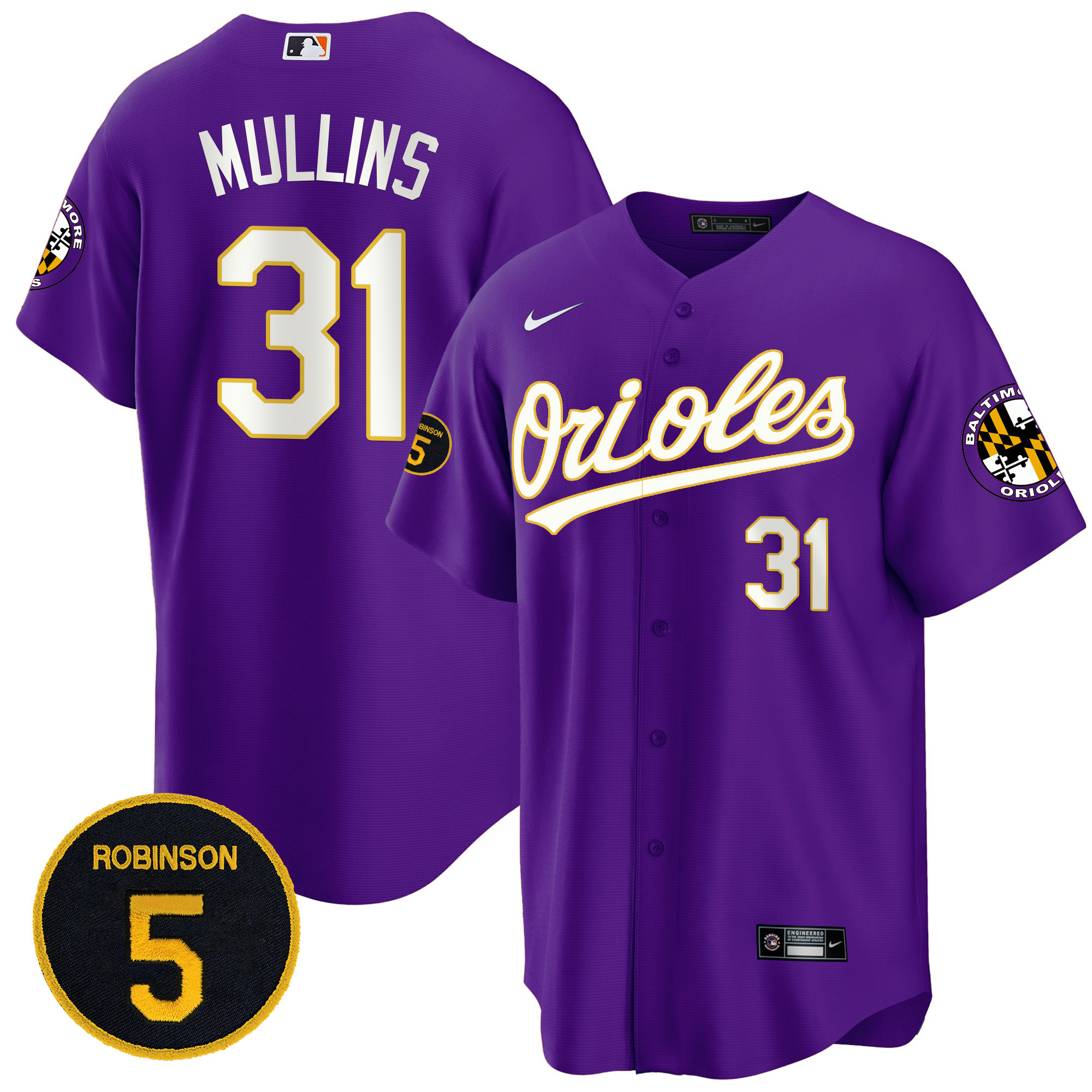 Baltimore Orioles Purple Robinson Patch Cool Base Jersey – All Stitched - Image 4